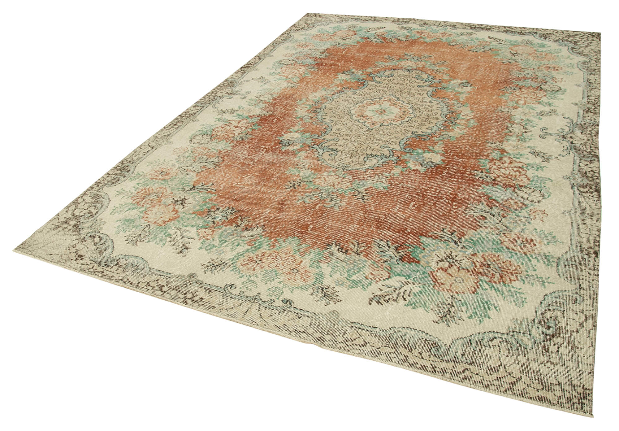 7 x 10 Beige Turkish Vintage Area Rug - 4964