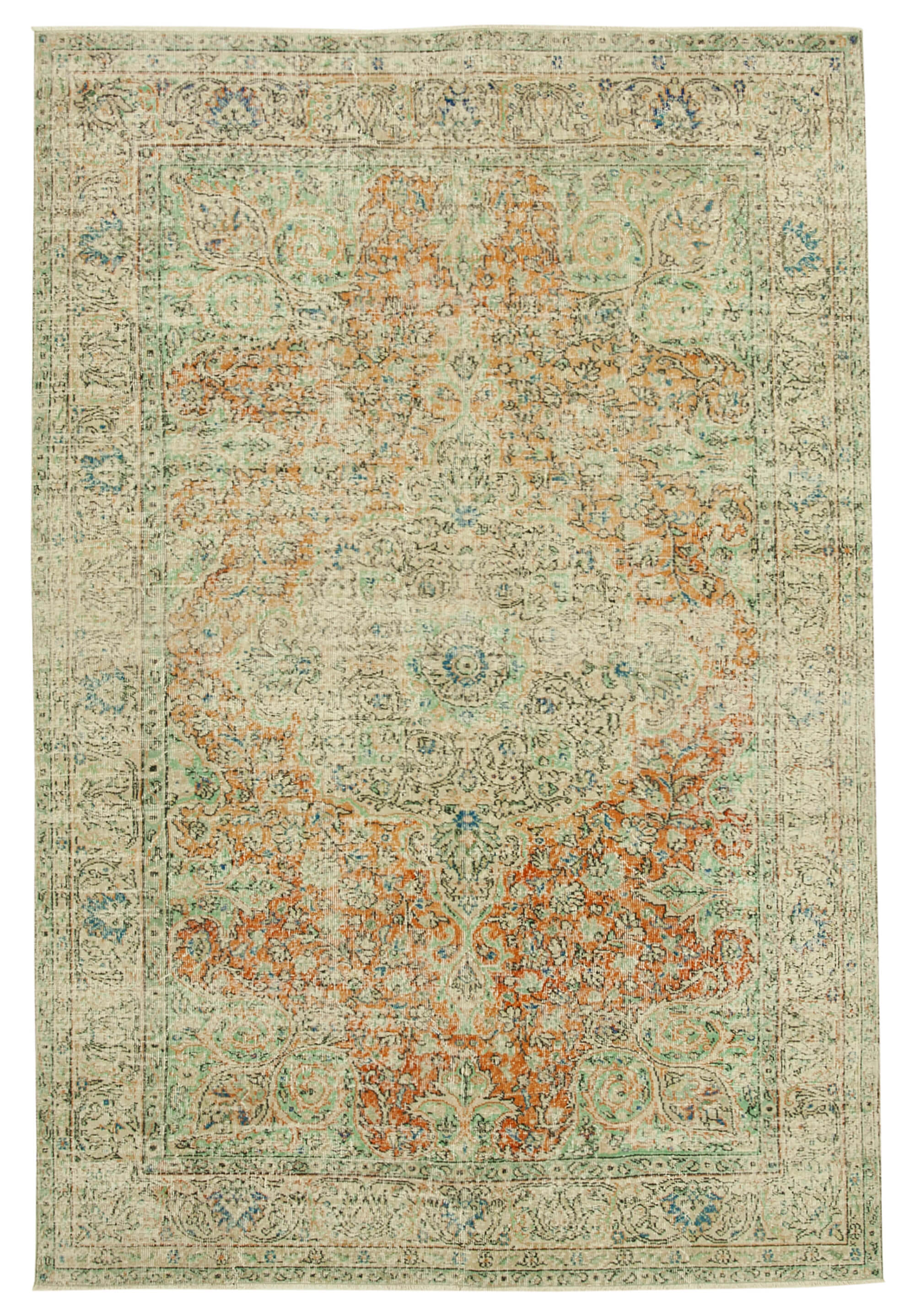 7 x 10 Beige Turkish Vintage Area Rug - 4965