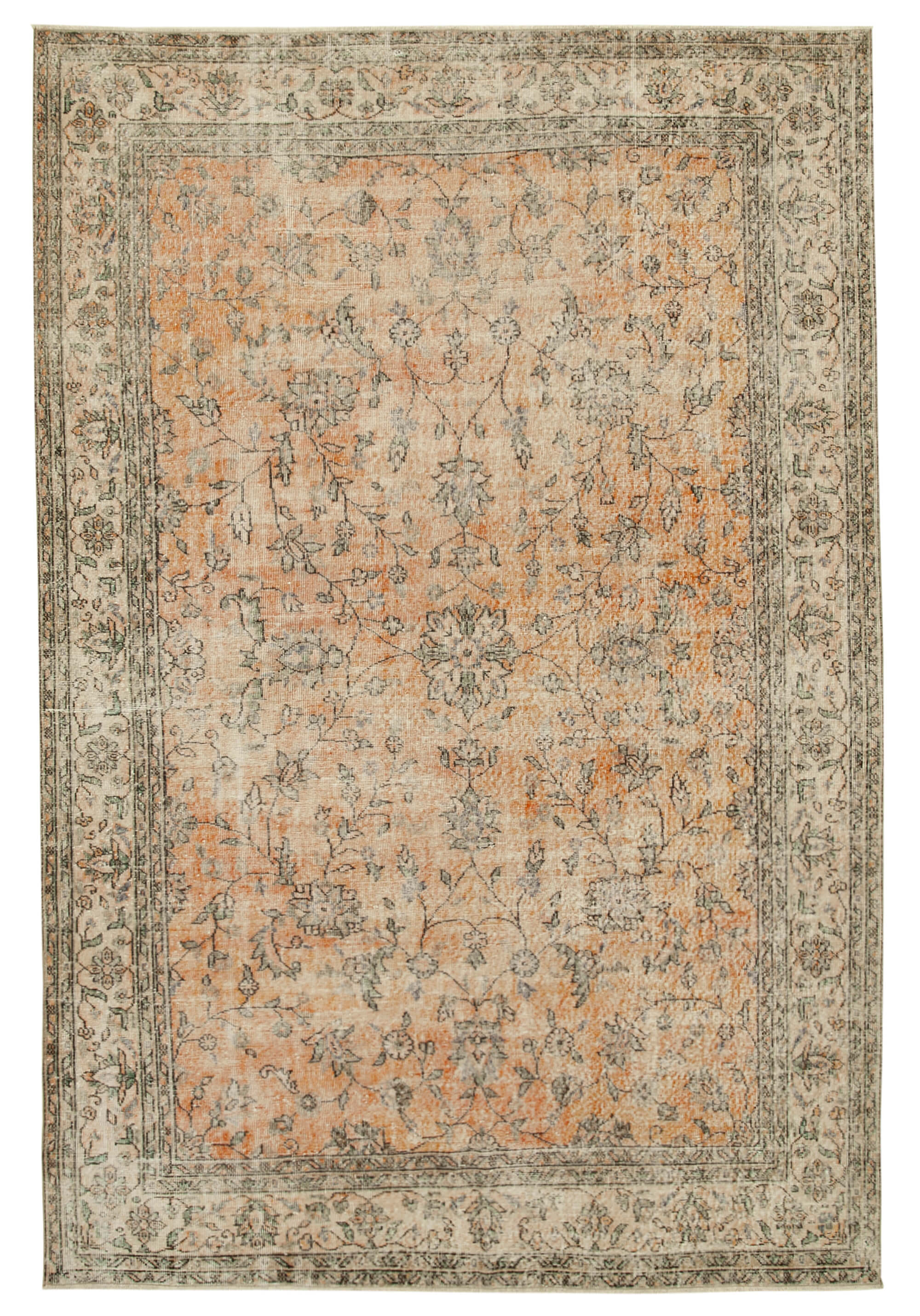 7 x 11 Beige Turkish Vintage Area Rug - 4968