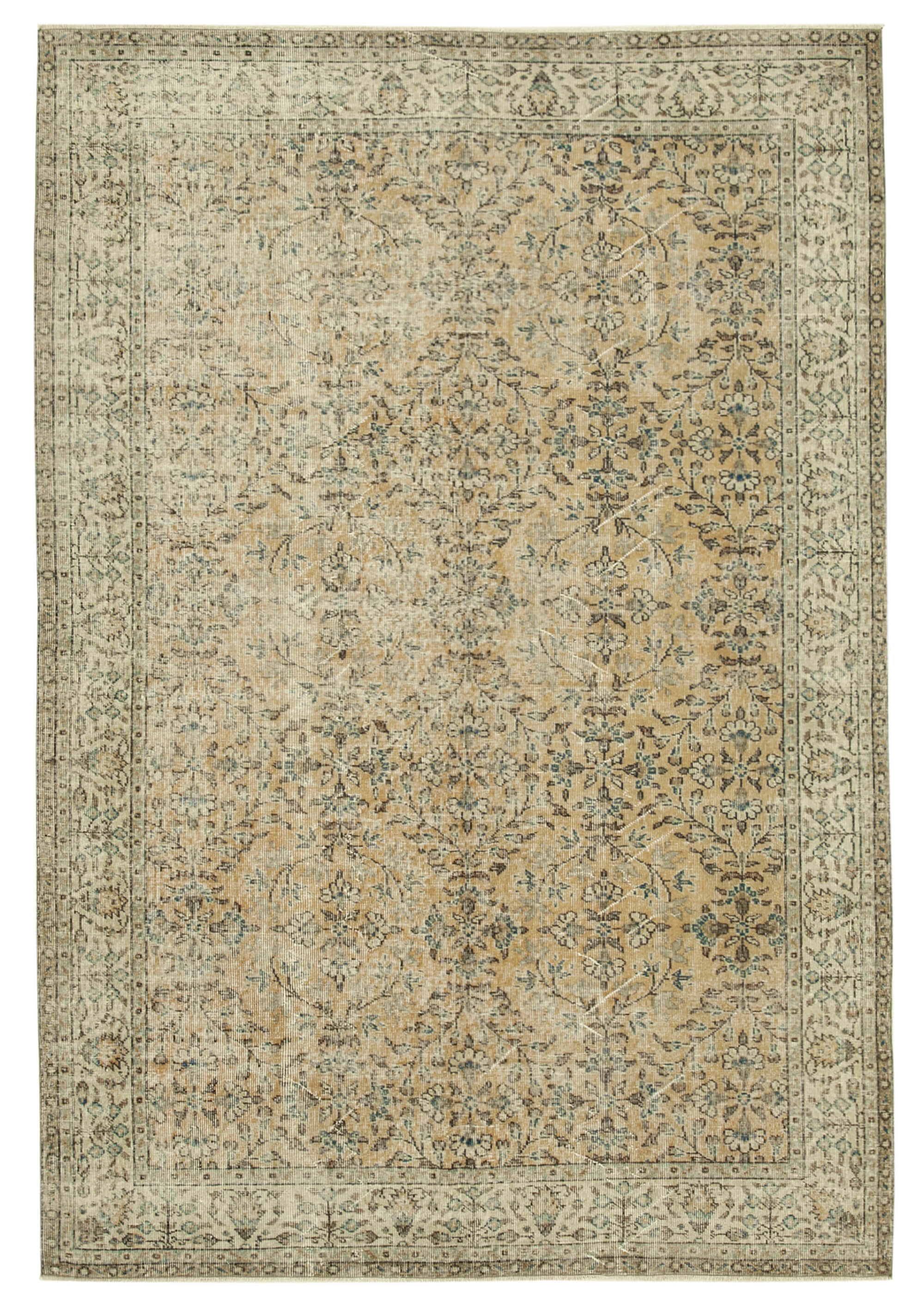 7 x 10 Beige Turkish Vintage Area Rug - 4970