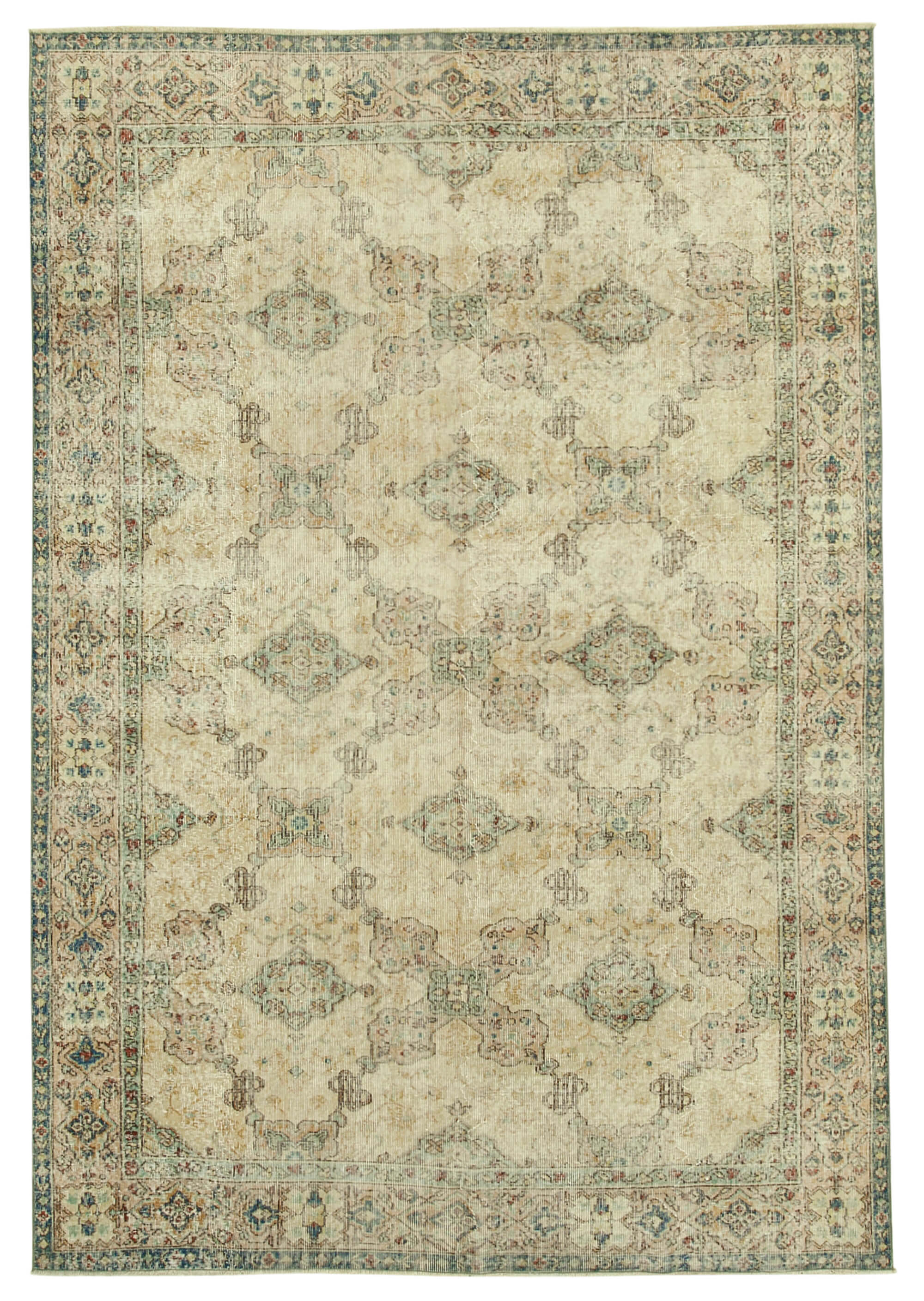 7 x 9 Beige Turkish Vintage Area Rug - 4972