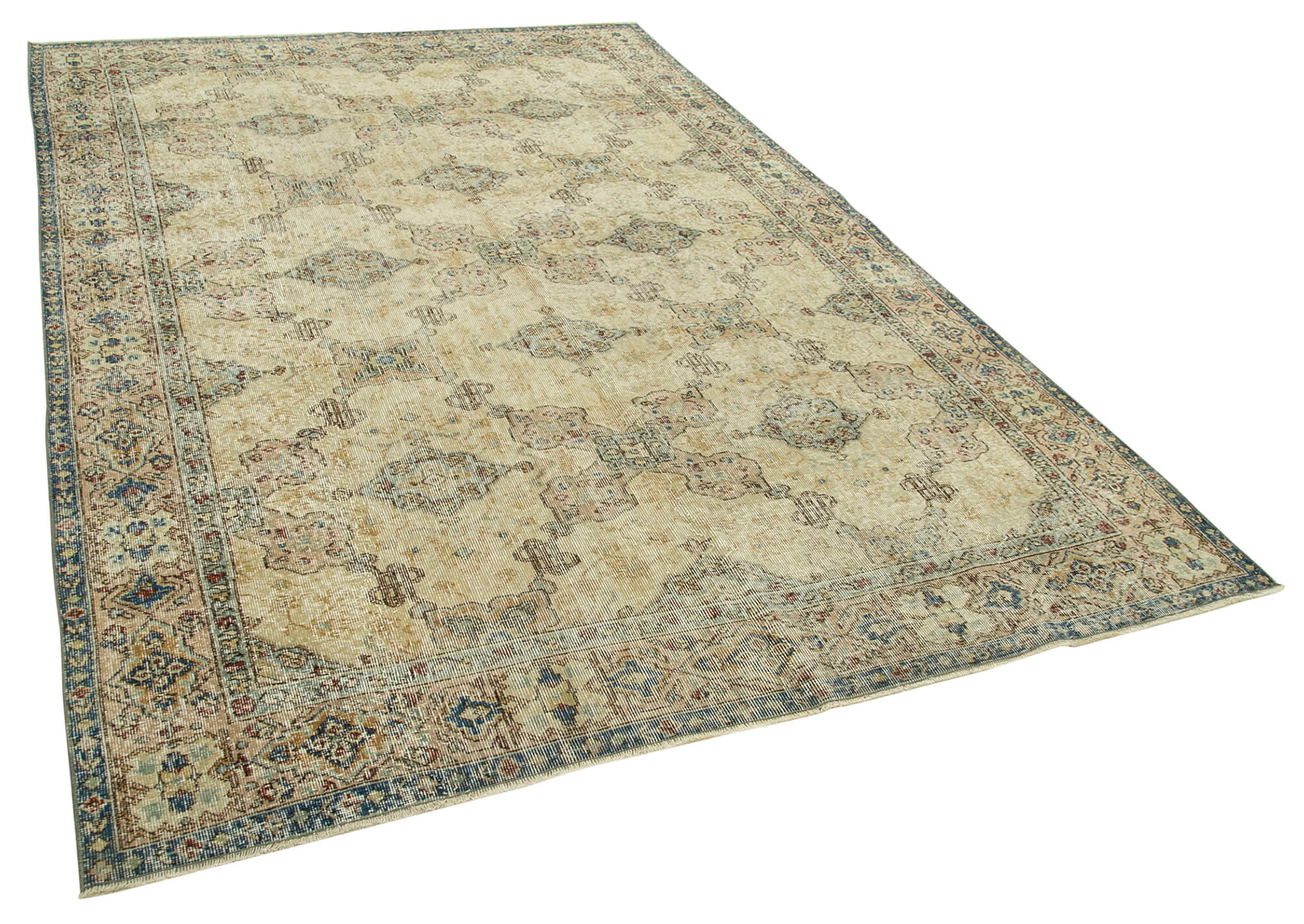 7 x 9 Beige Turkish Vintage Area Rug - 4972