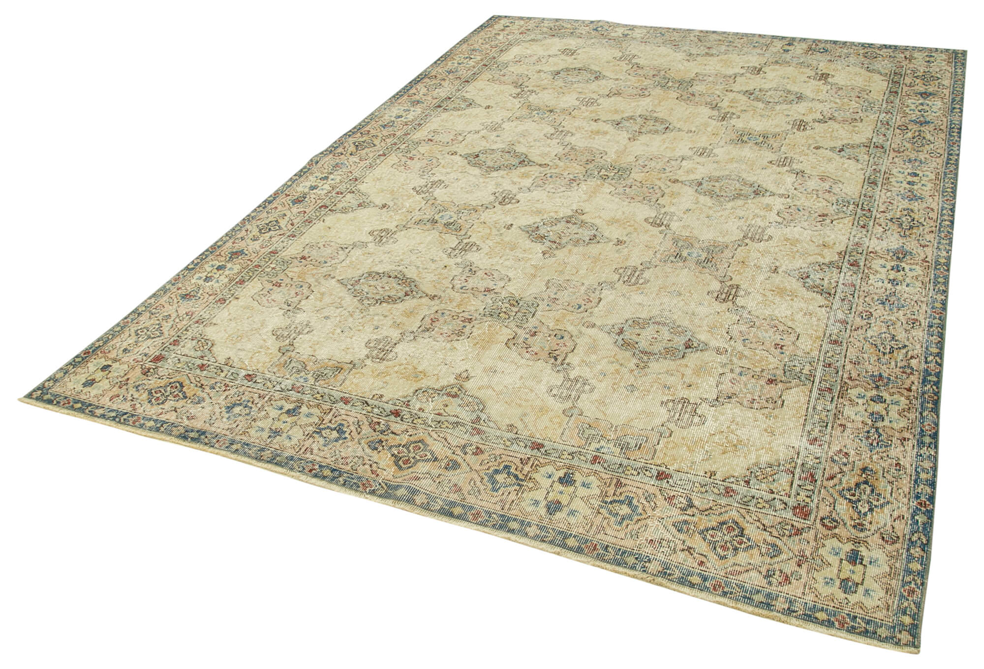 7 x 9 Beige Turkish Vintage Area Rug - 4972