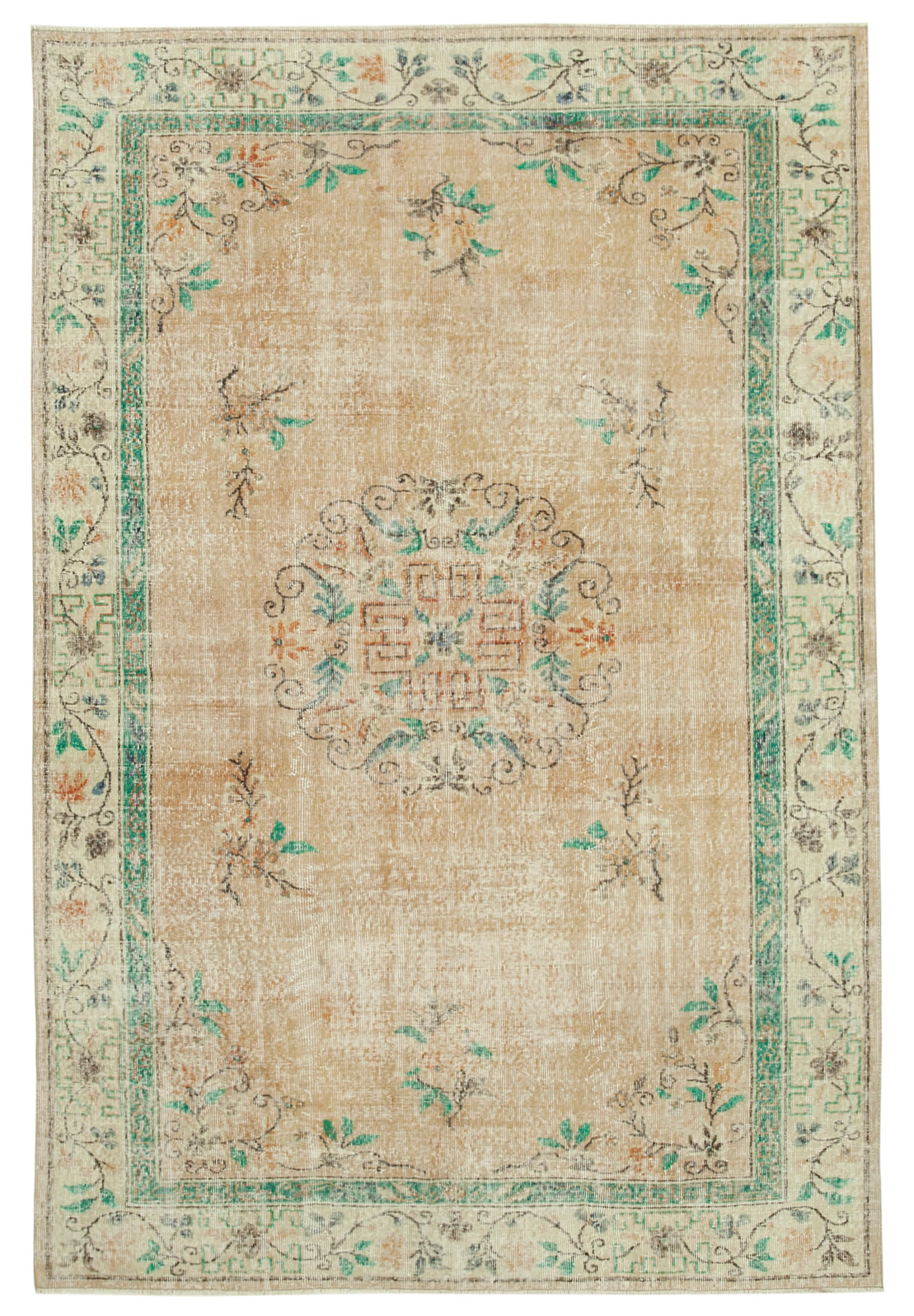 7 x 10 Beige Turkish Vintage Area Rug - 4975