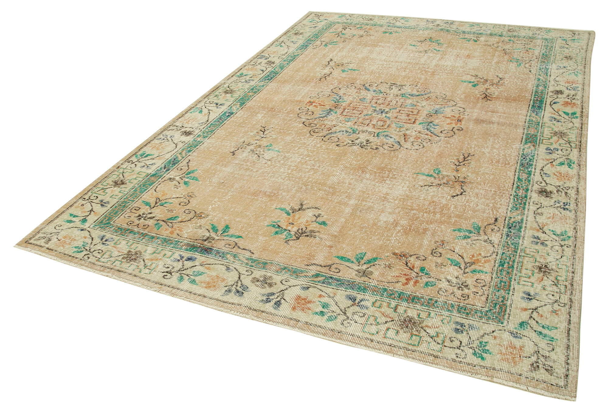 7 x 10 Beige Turkish Vintage Area Rug - 4975