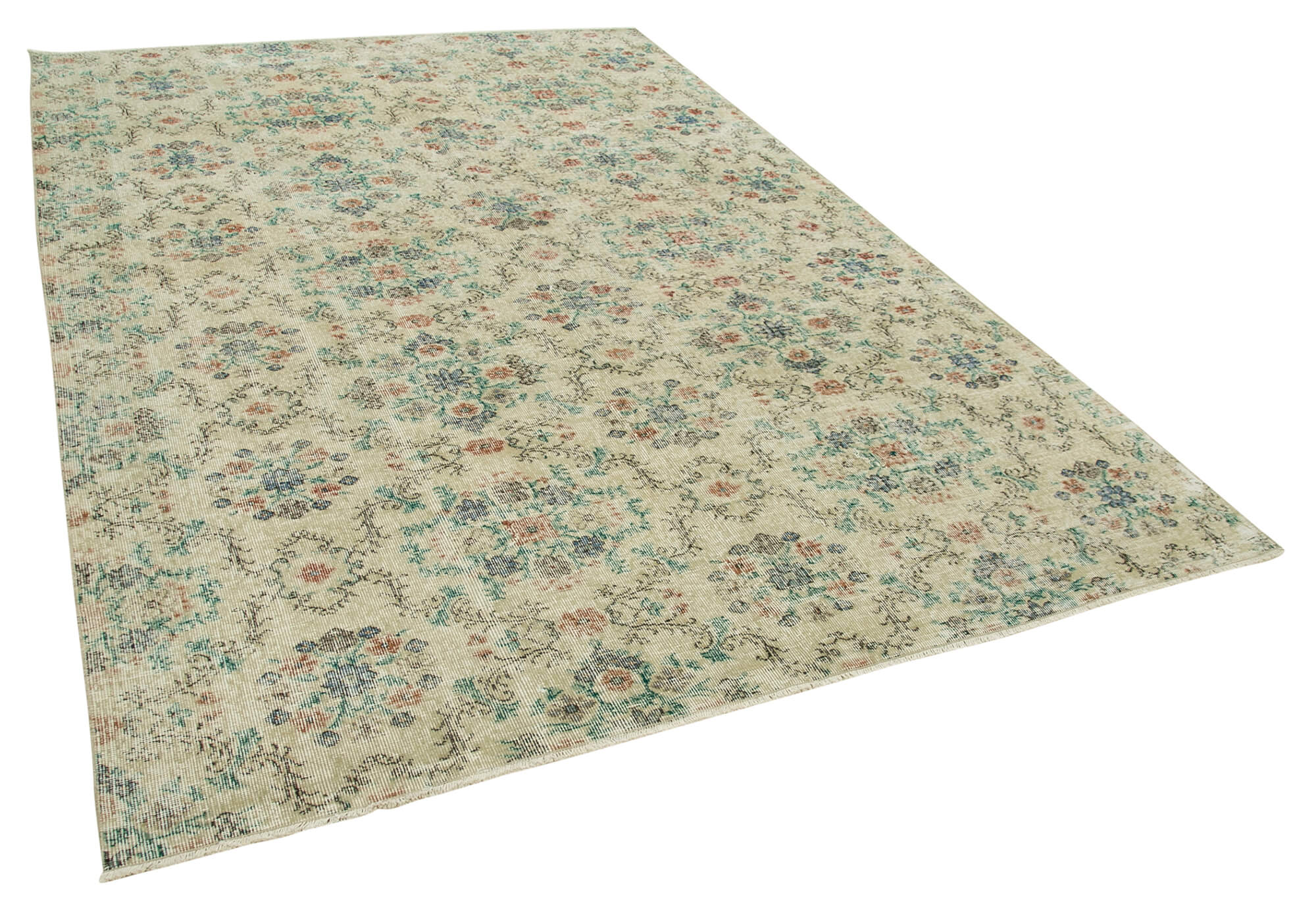 7 x 10 Beige Turkish Vintage Area Rug - 4979