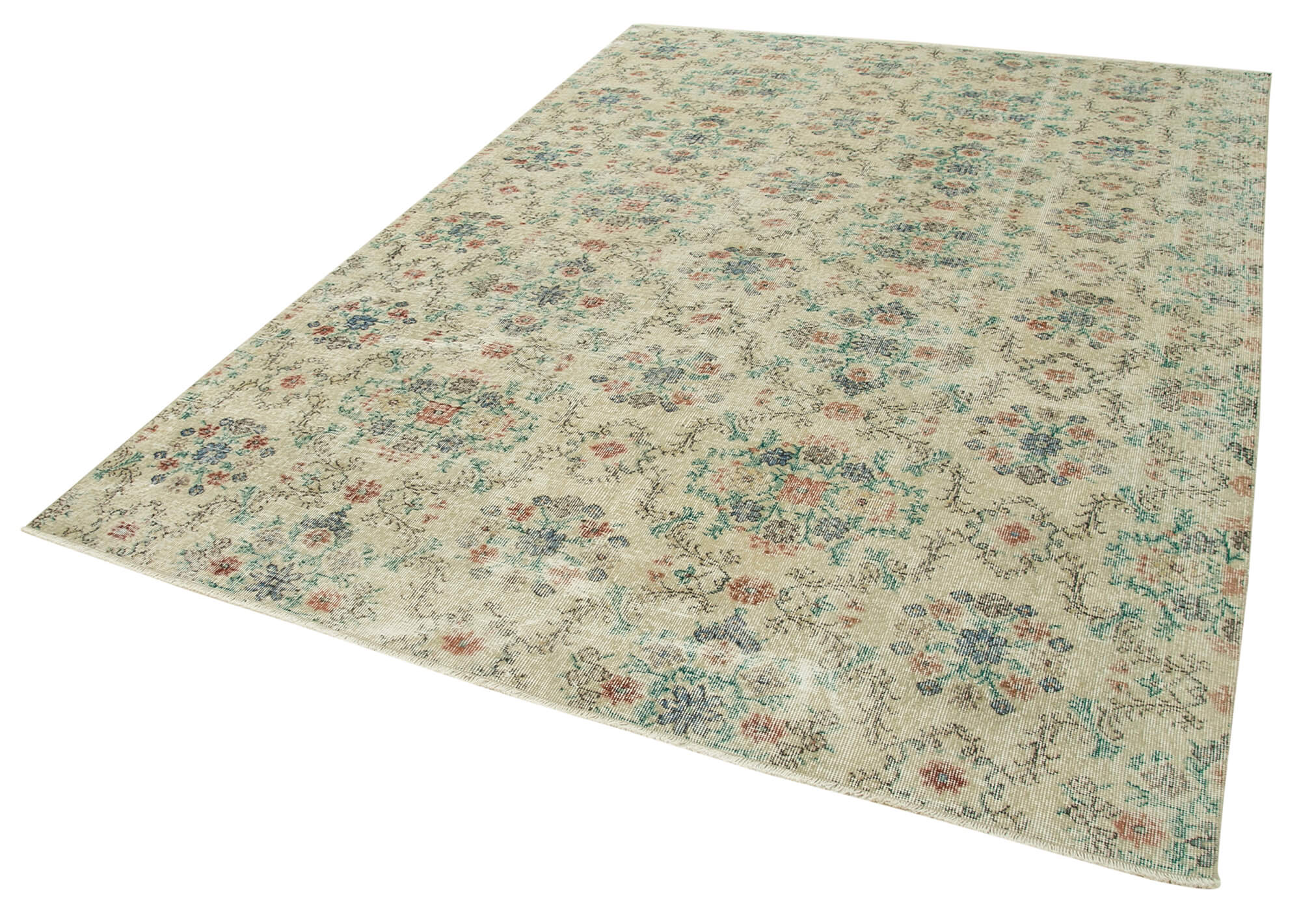 7 x 10 Beige Turkish Vintage Area Rug - 4979