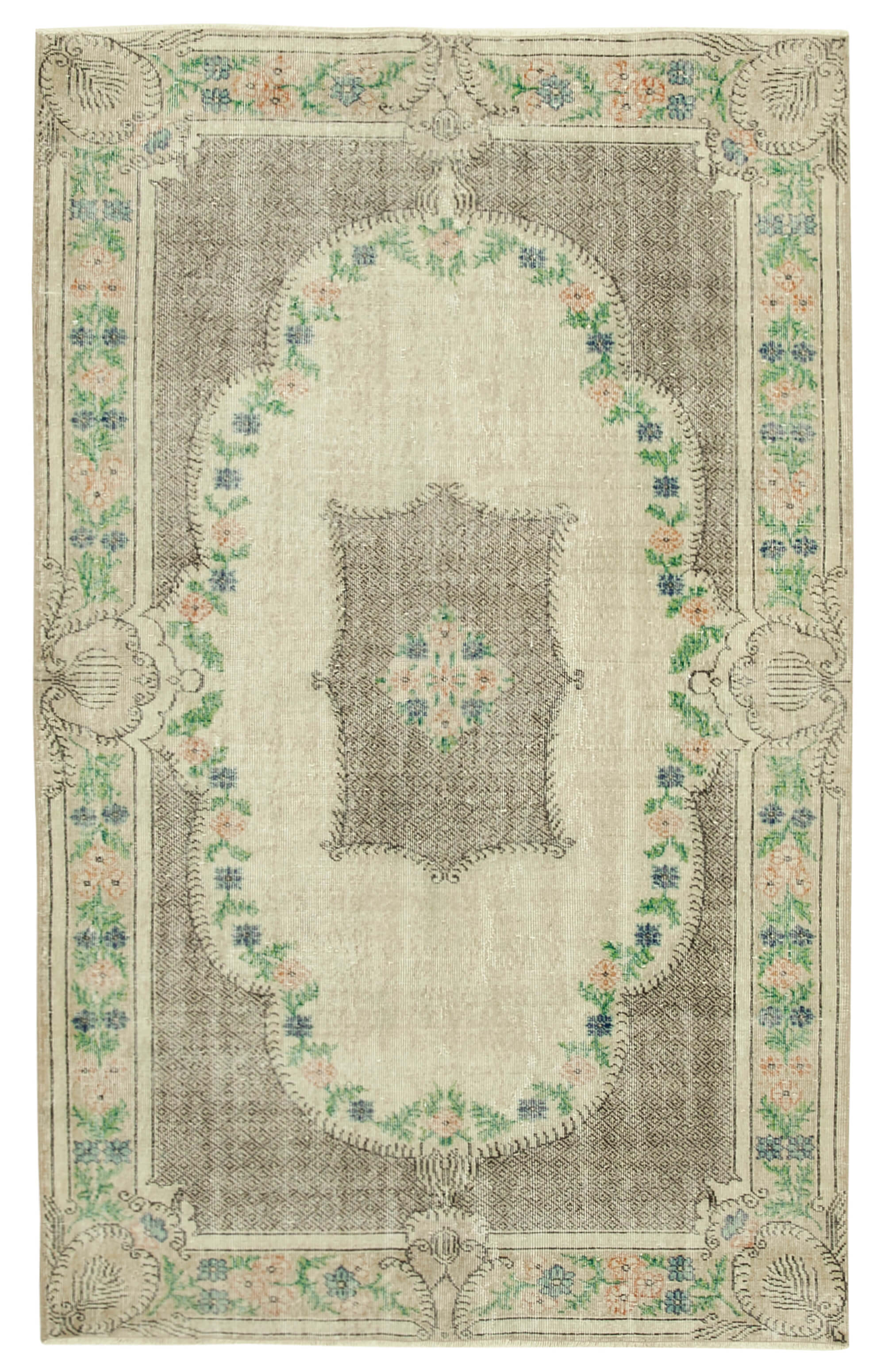 5 x 9 Beige Turkish Vintage Area Rug - 4982