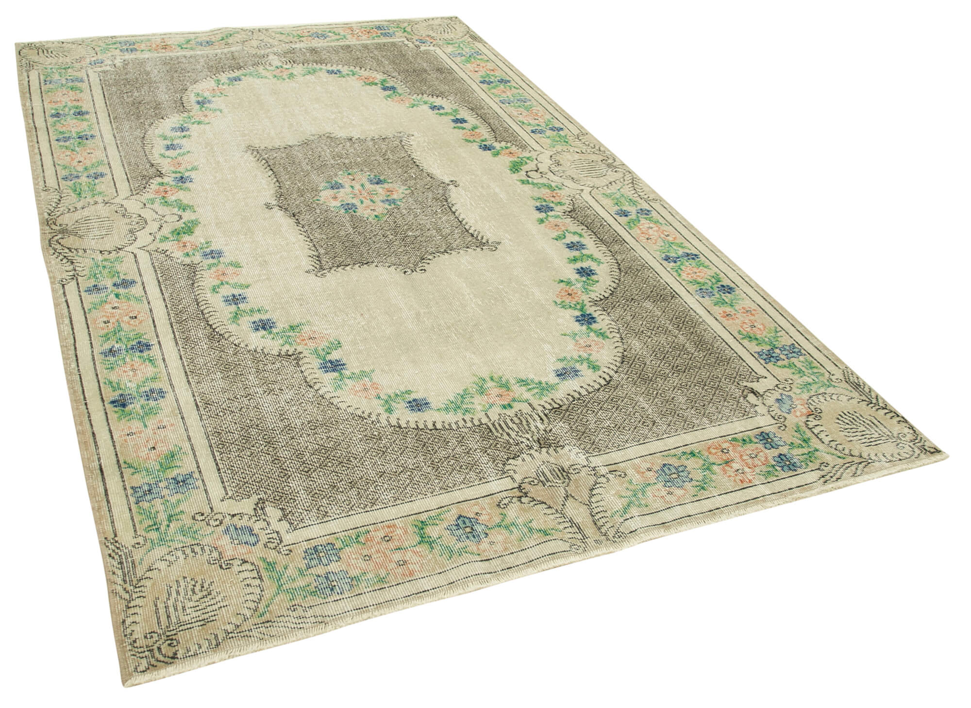 5 x 9 Beige Turkish Vintage Area Rug - 4982