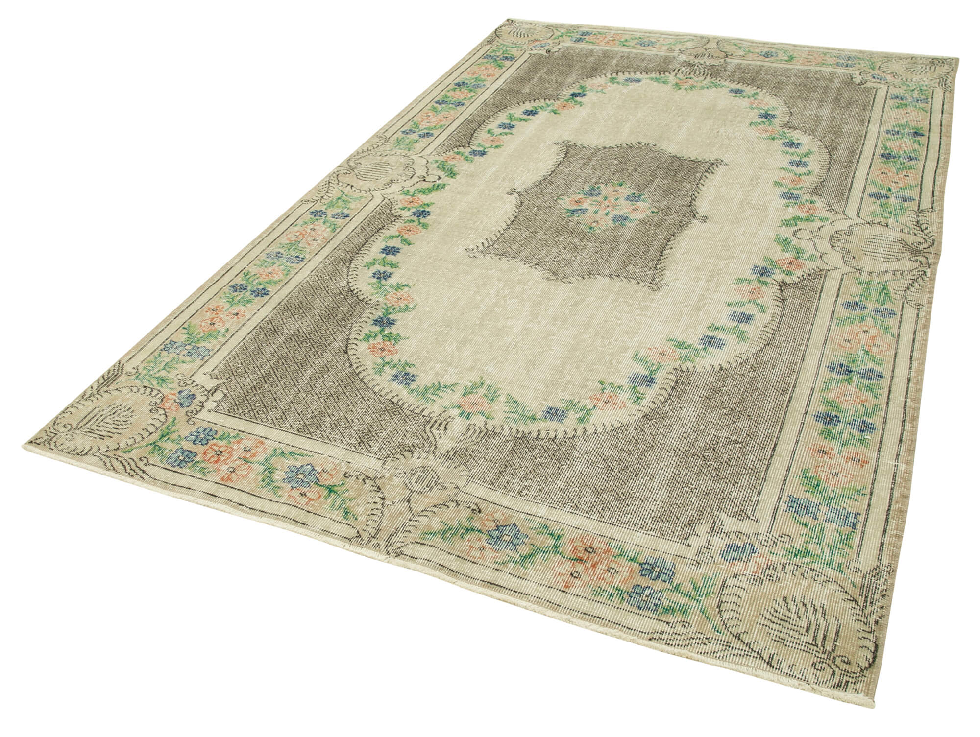 5 x 9 Beige Turkish Vintage Area Rug - 4982