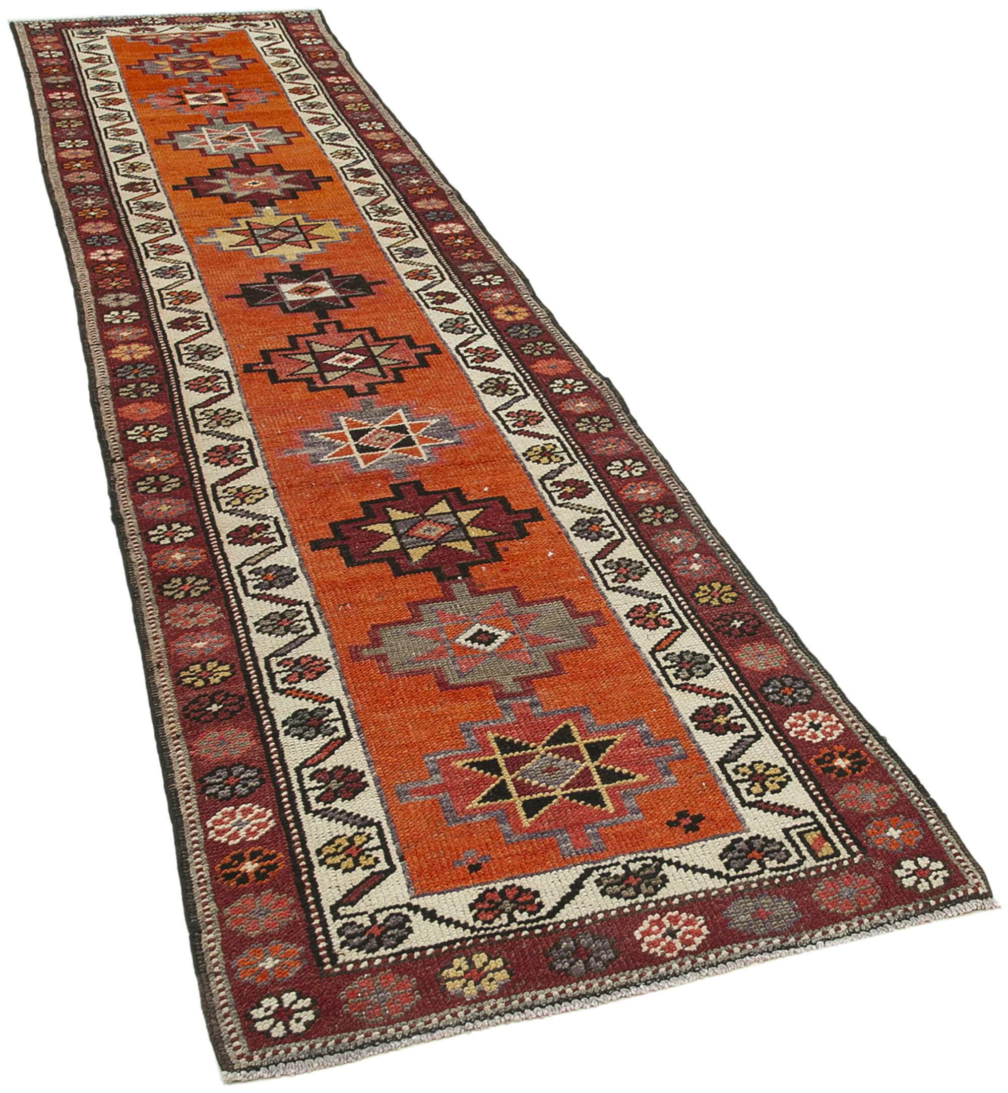 3 x 12 Orange Boho Runner Rugs - 5104