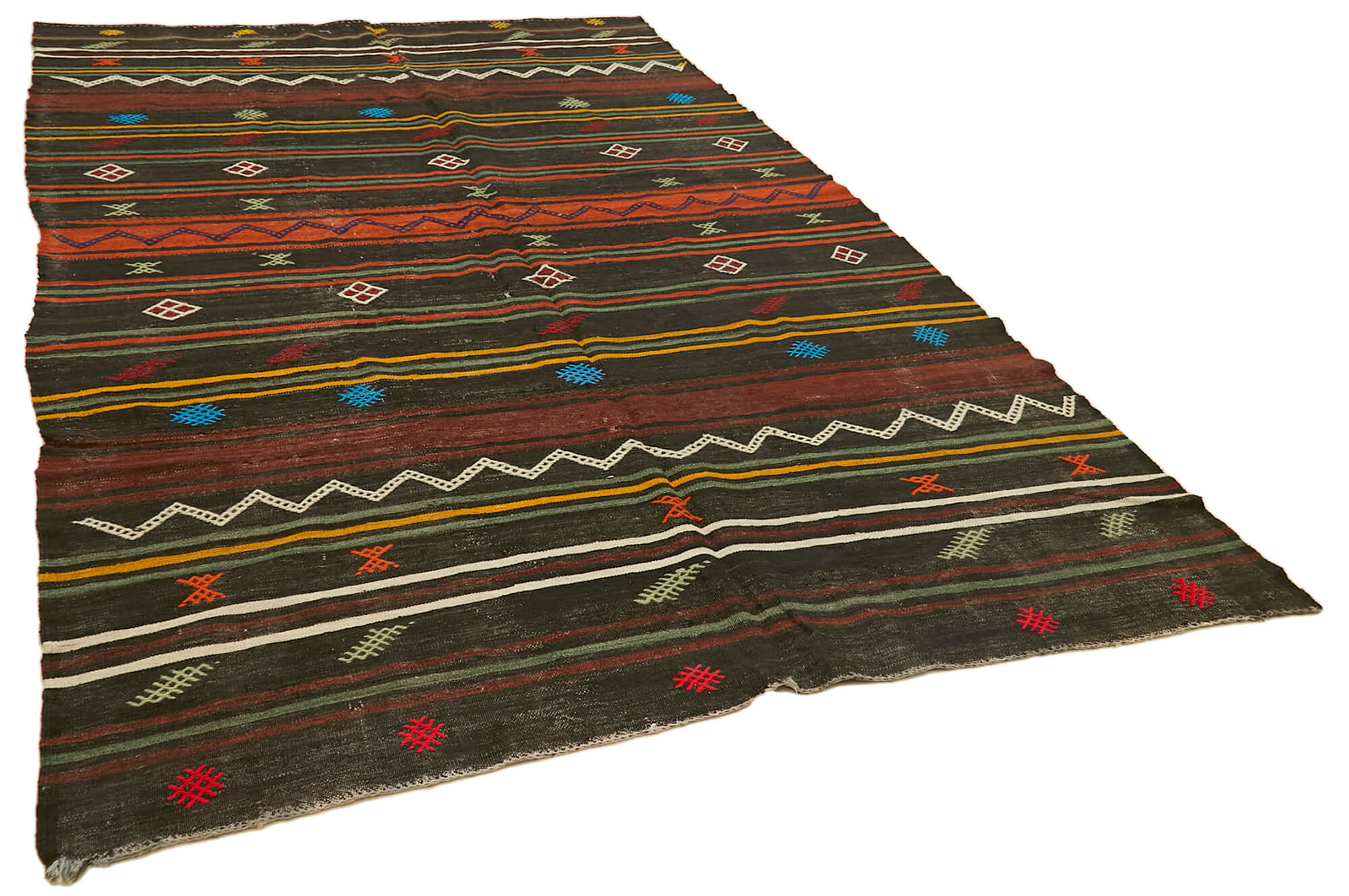 7 x 11 Black Vintage Turkish Kilim Rug - 5835