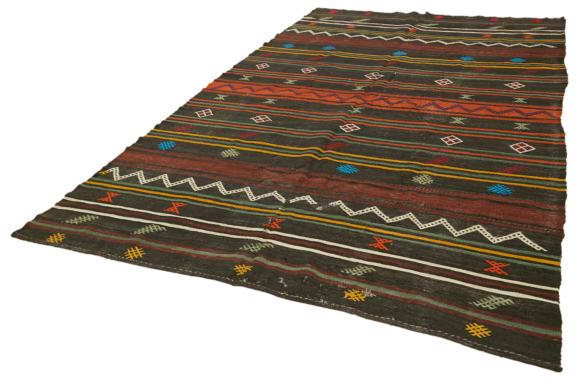 7 x 11 Black Vintage Turkish Kilim Rug - 5835