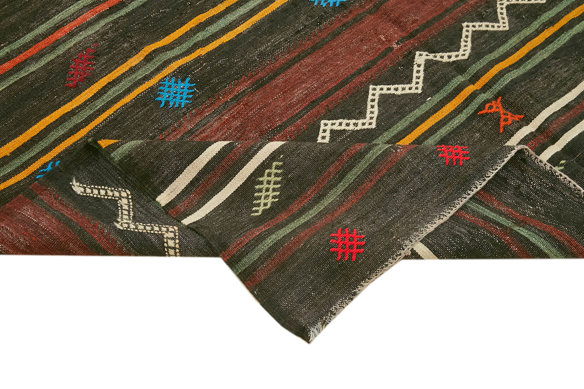 7 x 11 Black Vintage Turkish Kilim Rug - 5835