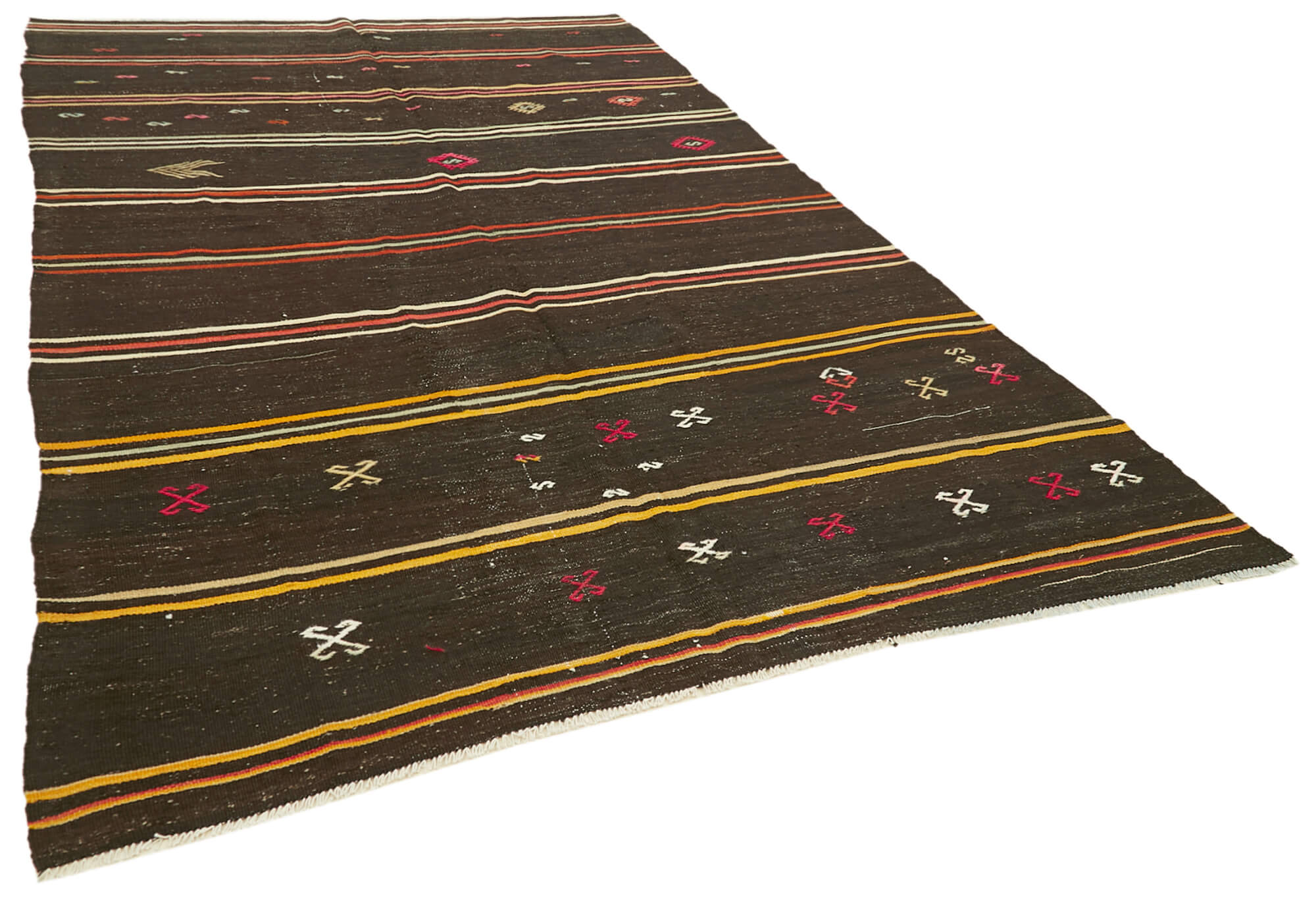 7 x 11 Brown Vintage Turkish Kilim Rug - 5853