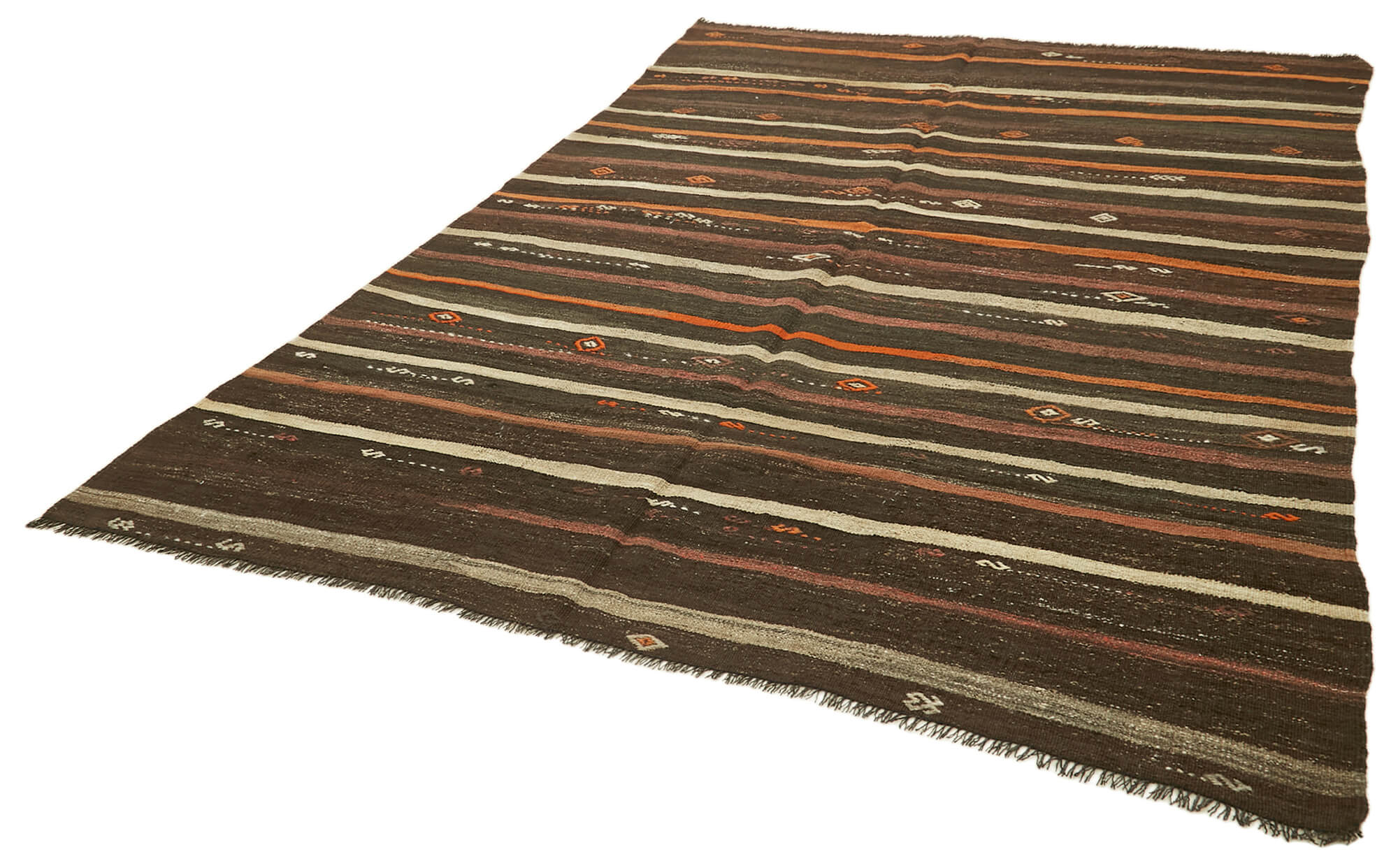 7 x 10 Brown Vintage Turkish Kilim Rug - 5856