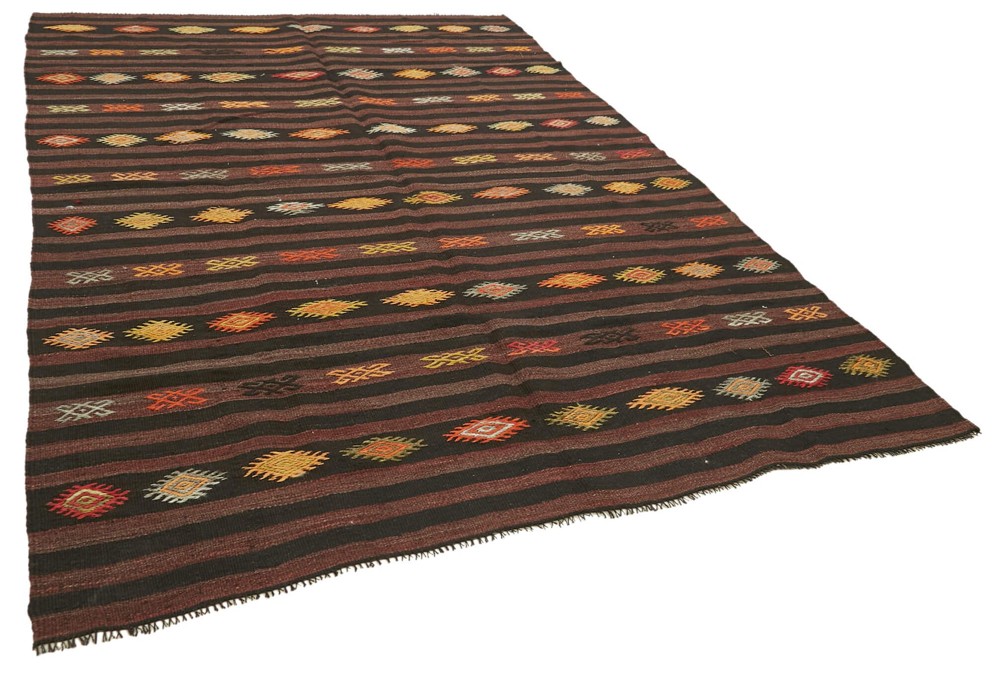 7 x 10 Brown Vintage Turkish Kilim Rug - 5857