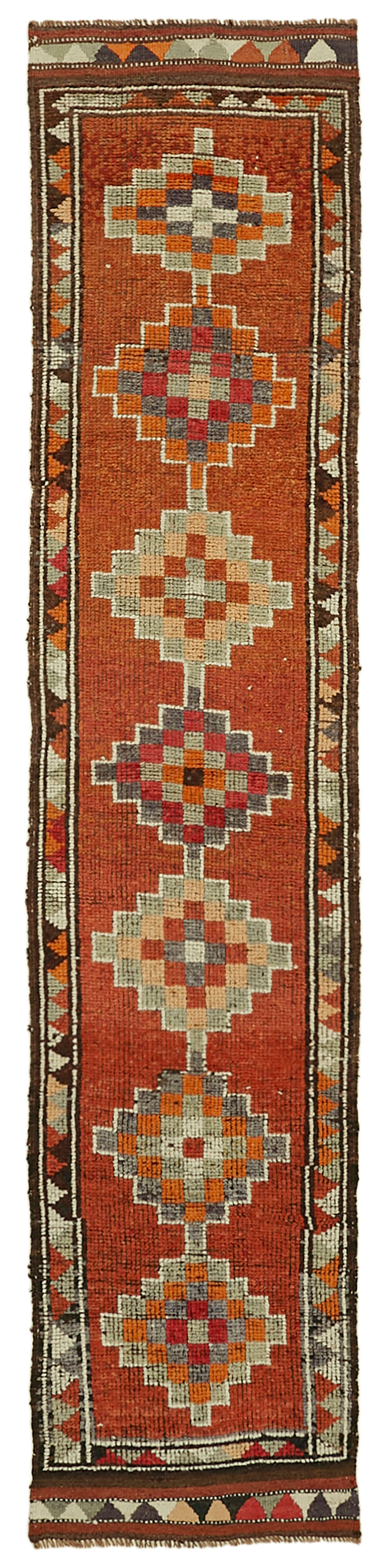 3 x 11 Orange Boho Runner Rugs - 5993