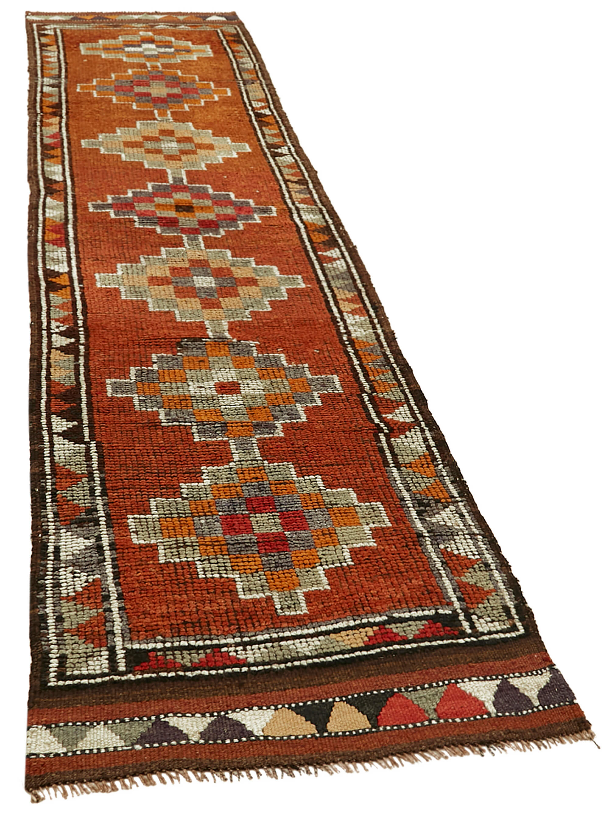 3 x 11 Orange Boho Runner Rugs - 5993