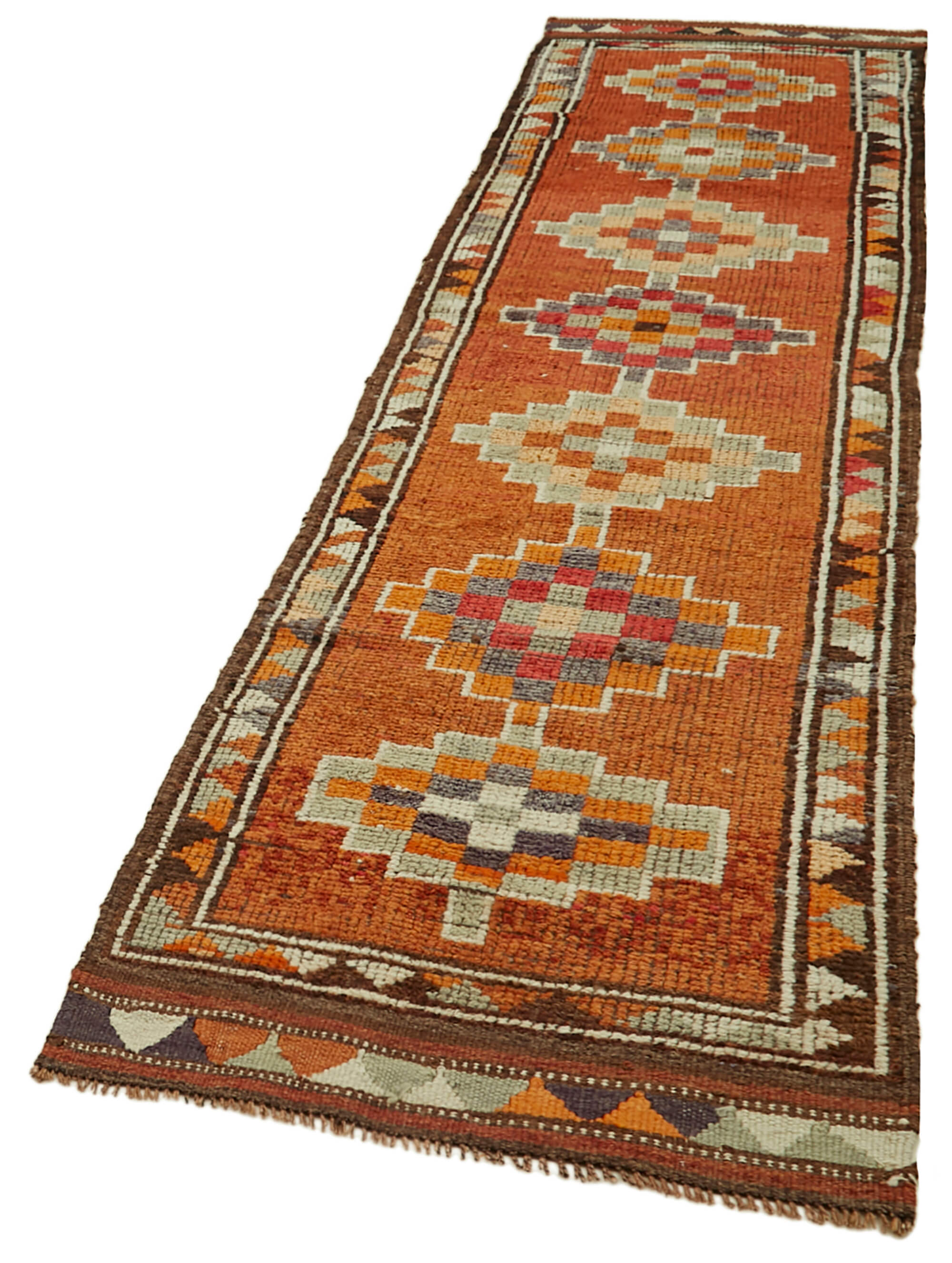 3 x 11 Orange Boho Runner Rugs - 5993