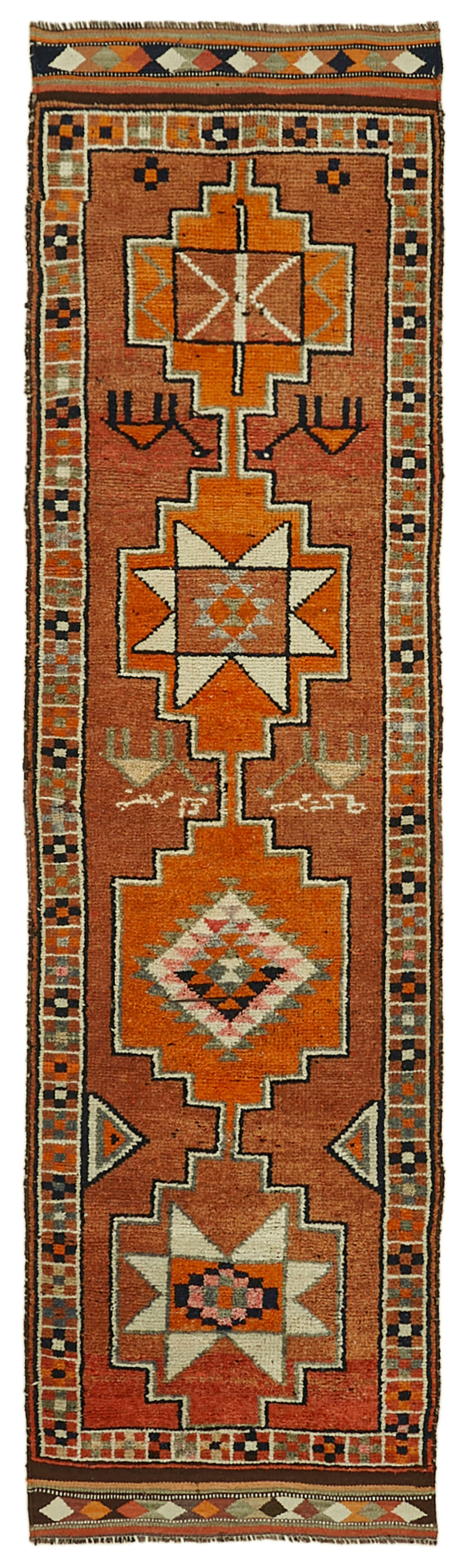 3 x 11 Orange Boho Runner Rugs - 6002