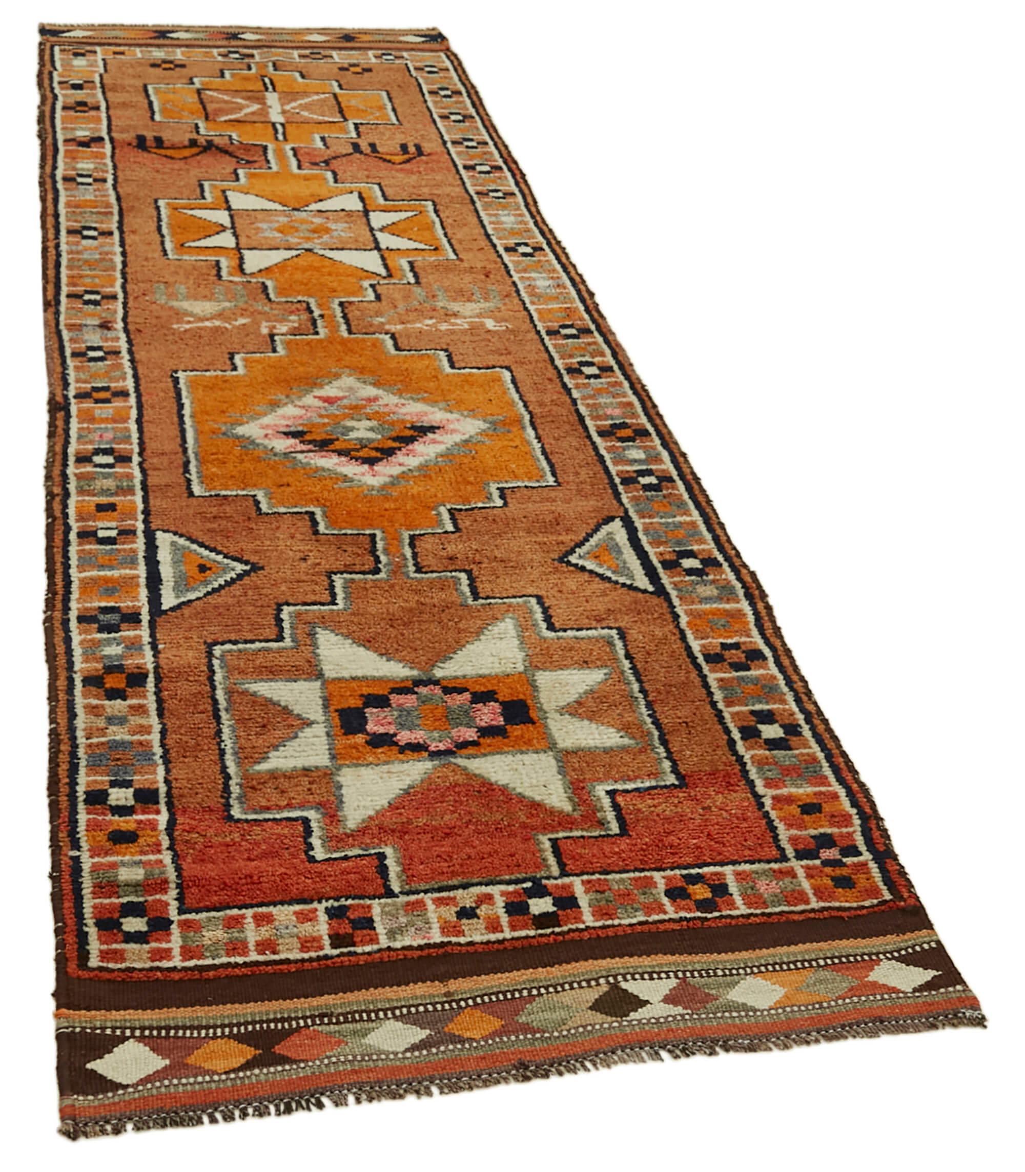 3 x 11 Orange Boho Runner Rugs - 6002