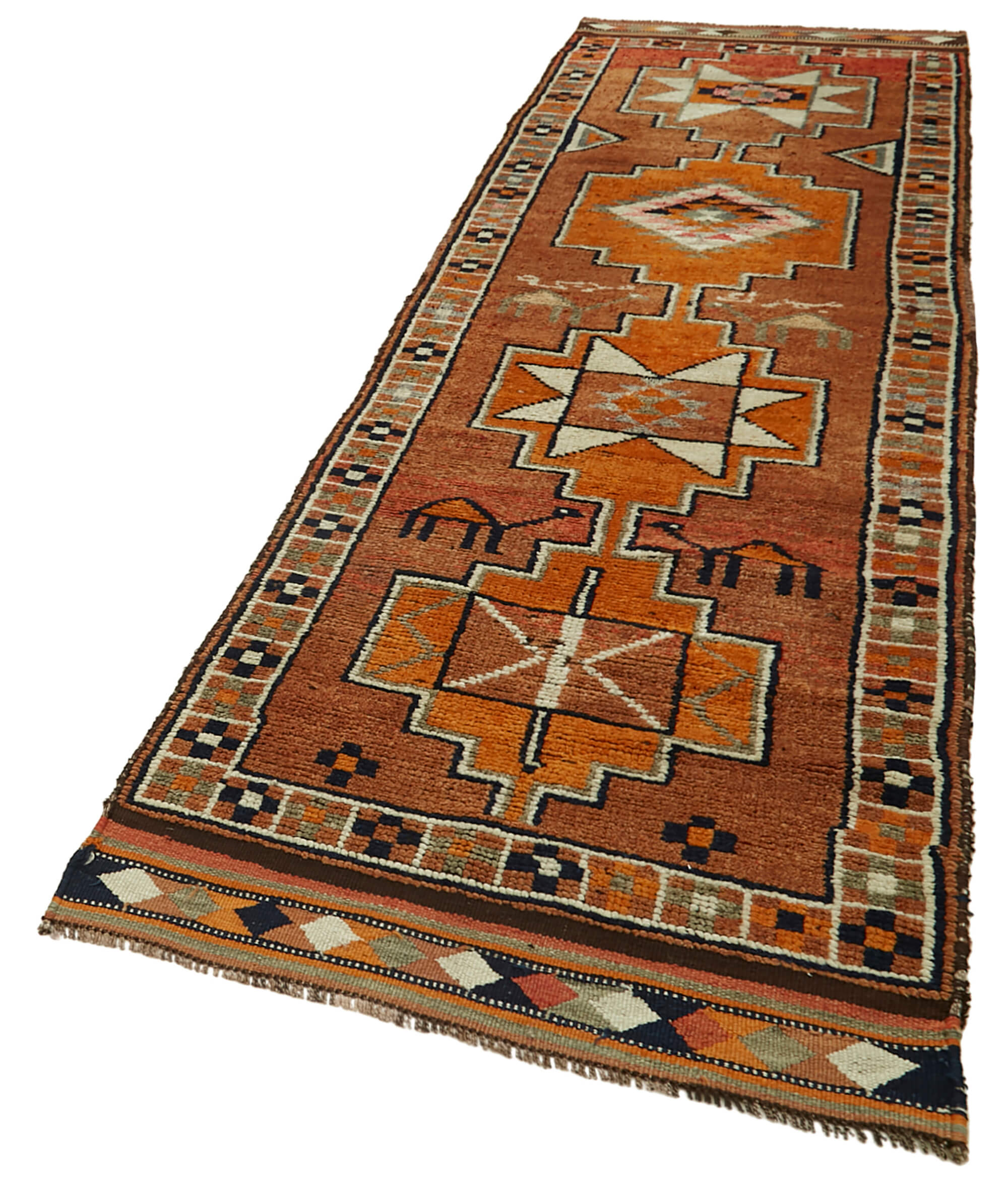 3 x 11 Orange Boho Runner Rugs - 6002