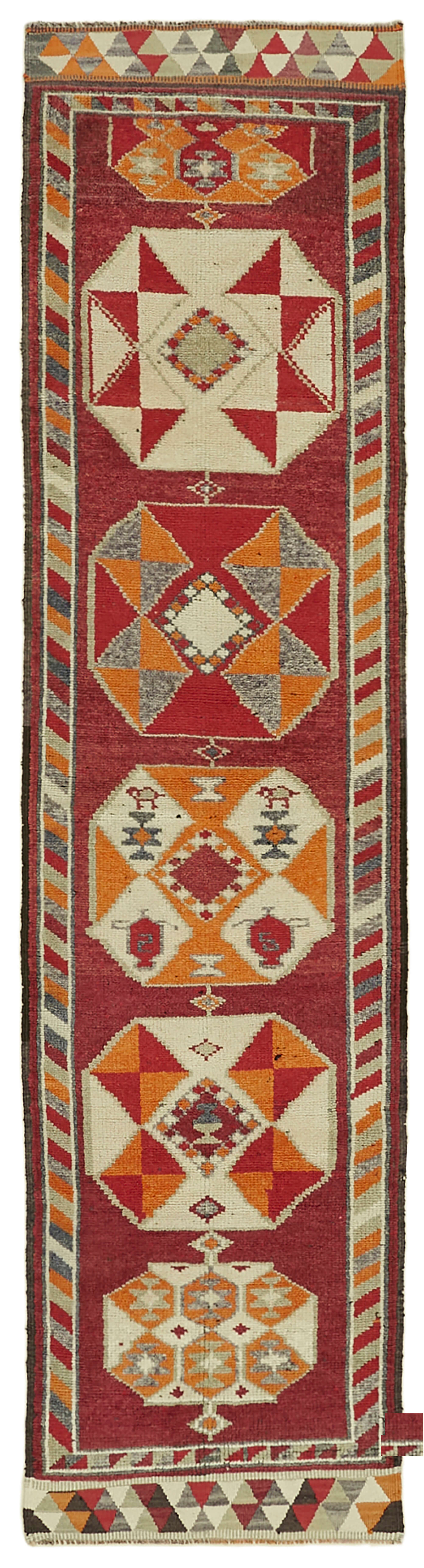 3 x 12 Red Boho Runner Rugs - 6012