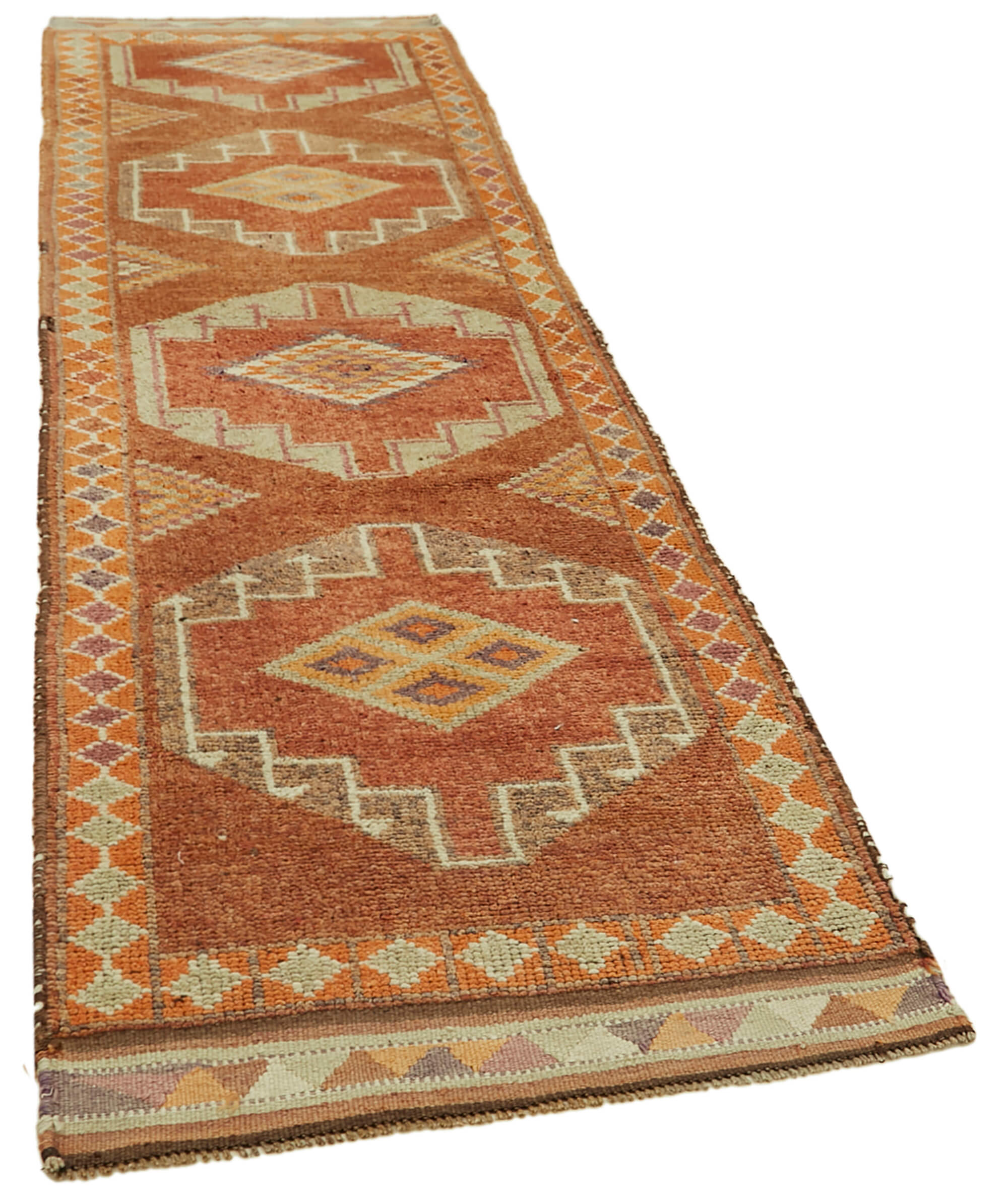 3 x 12 Orange Boho Runner Rugs - 6019