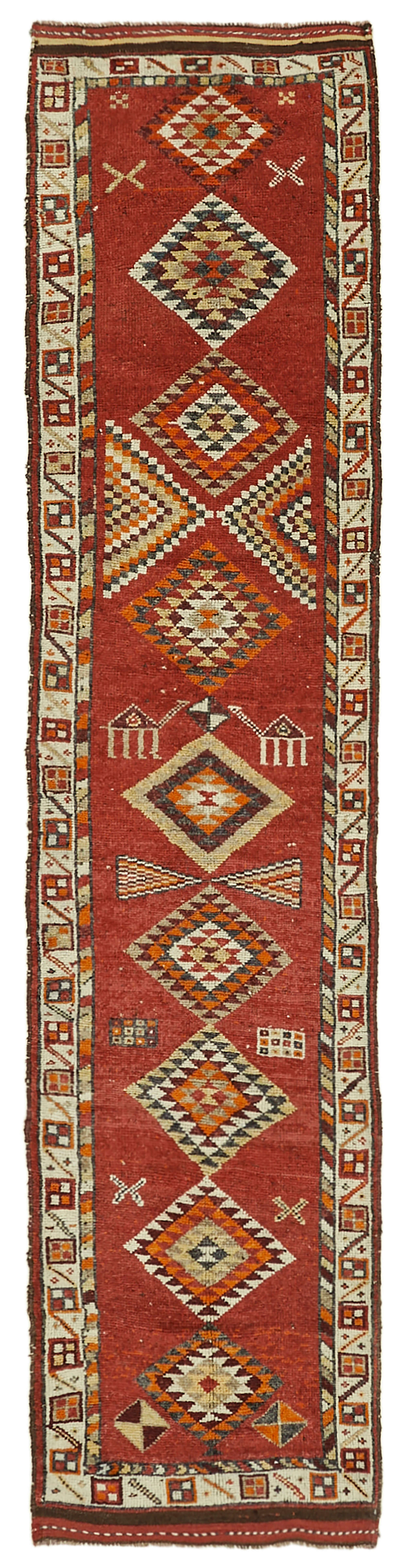 3 x 12 Red Boho Runner Rugs - 6022