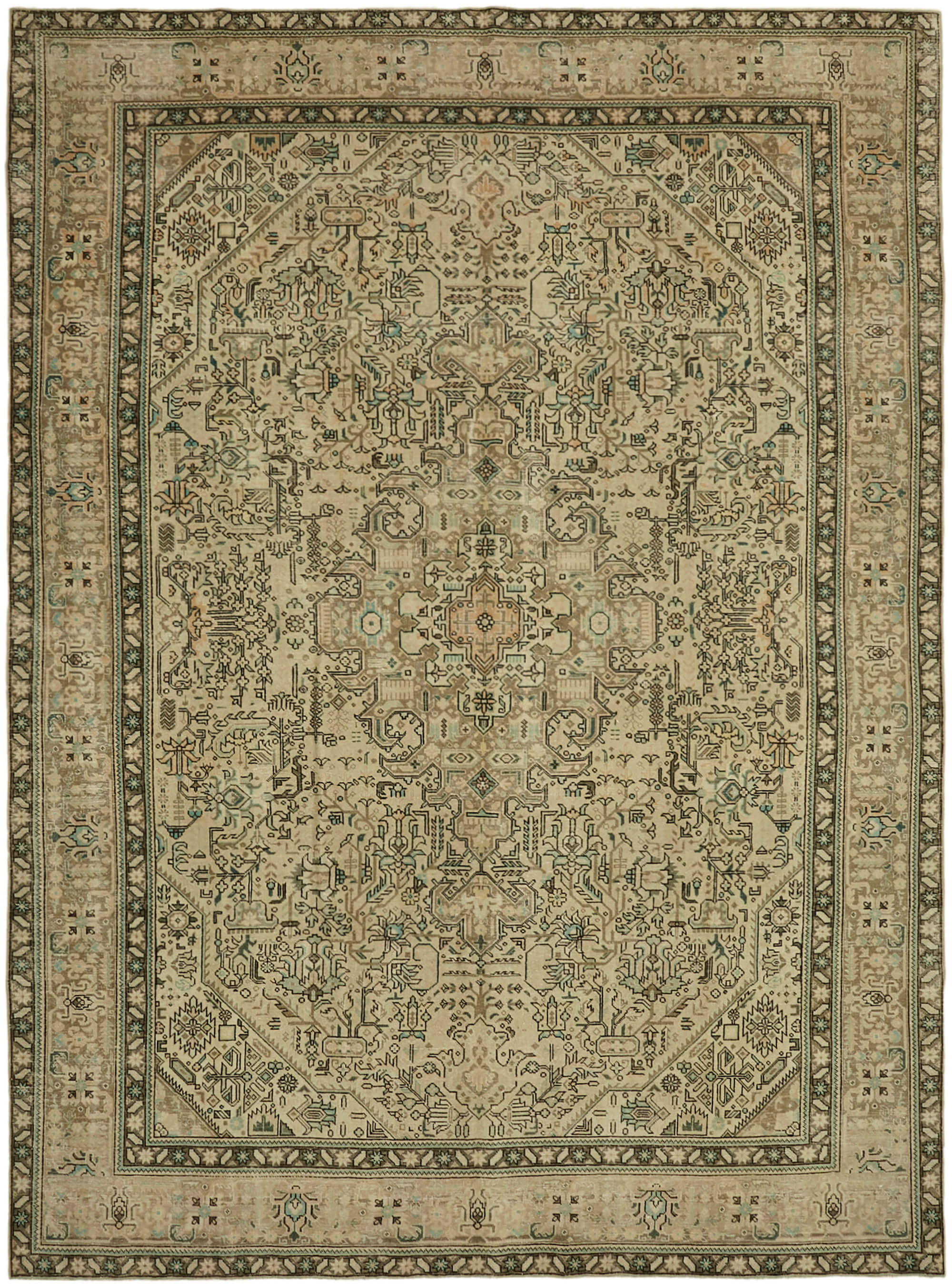 10 x 13 Beige Vintage Large Area Rug - 7262