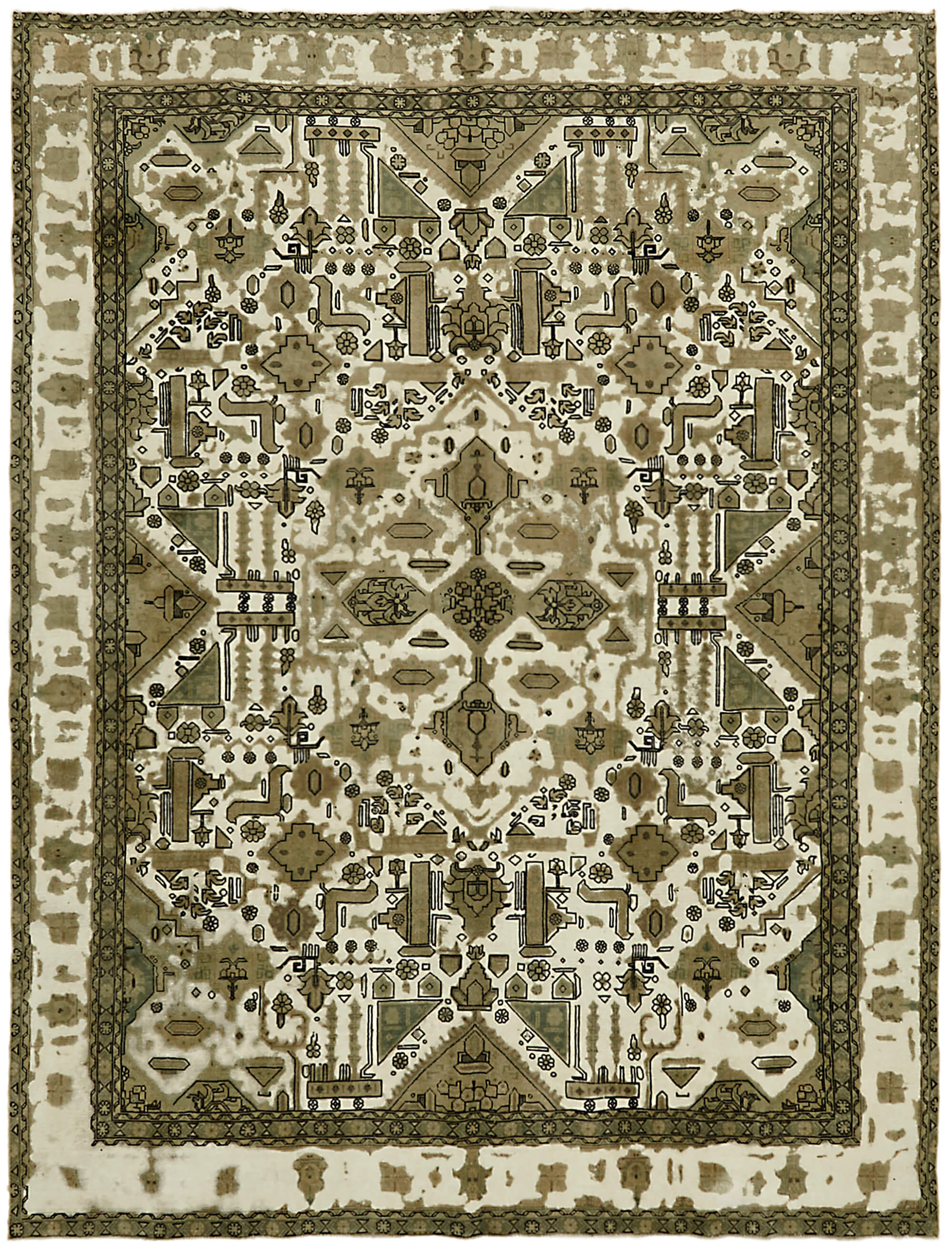 9 x 12 Beige Vintage Large Area Rug - 7293