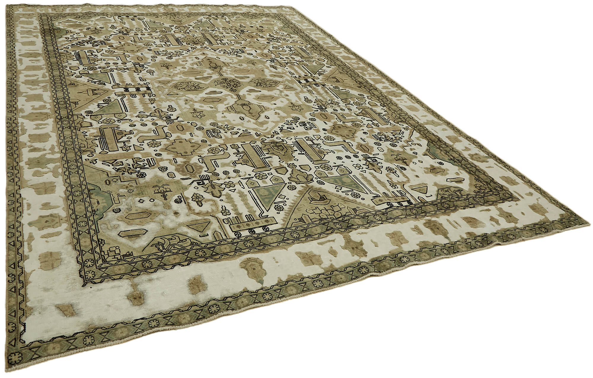 9 x 12 Beige Vintage Large Area Rug - 7293