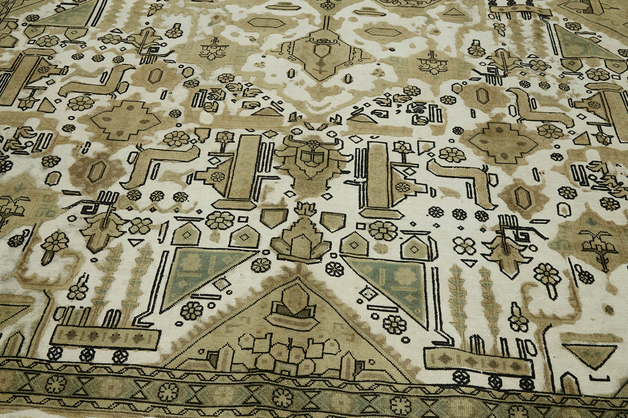 9 x 12 Beige Vintage Large Area Rug - 7293