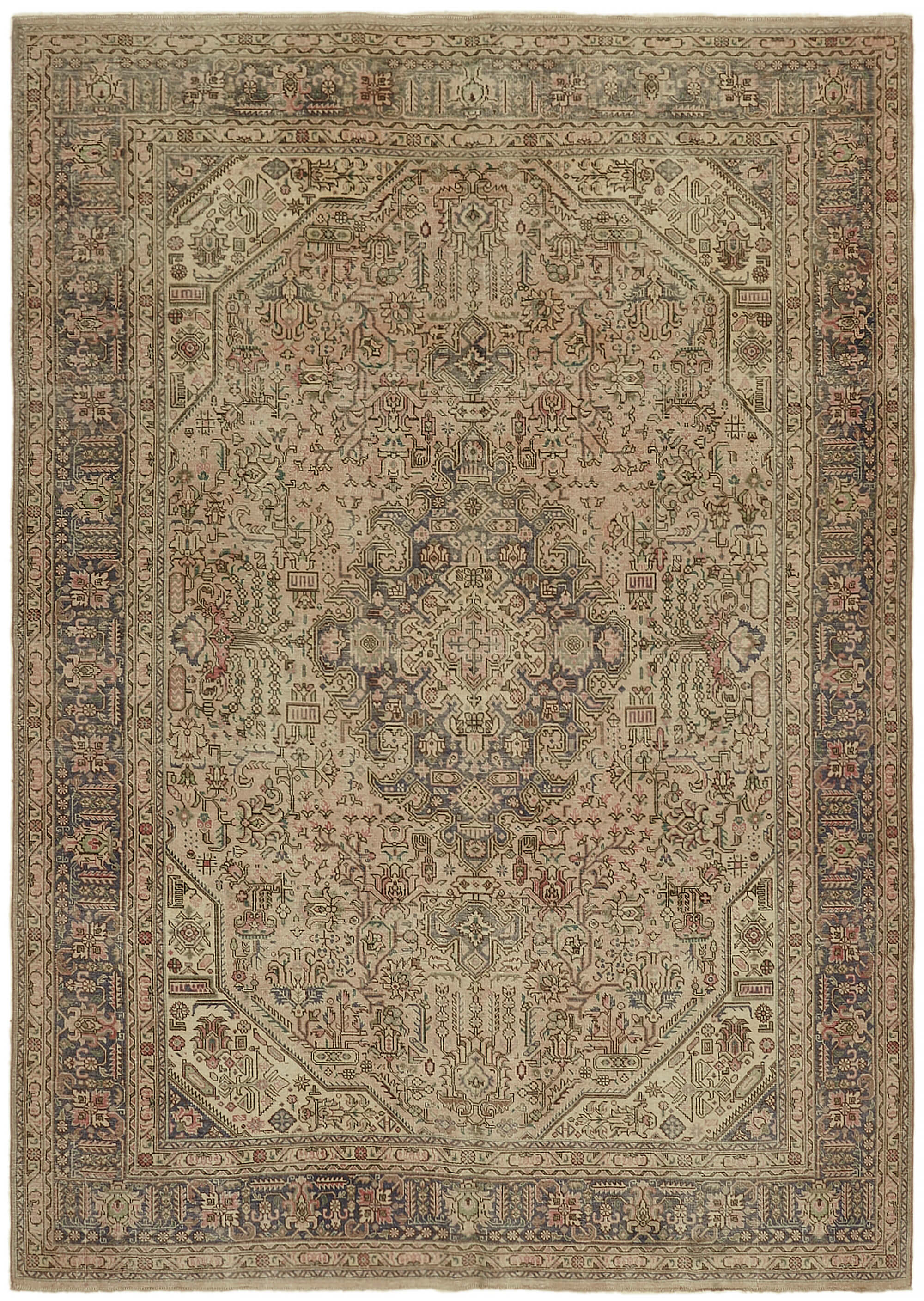 8 x 11 Beige Vintage Large Area Rug - 7324