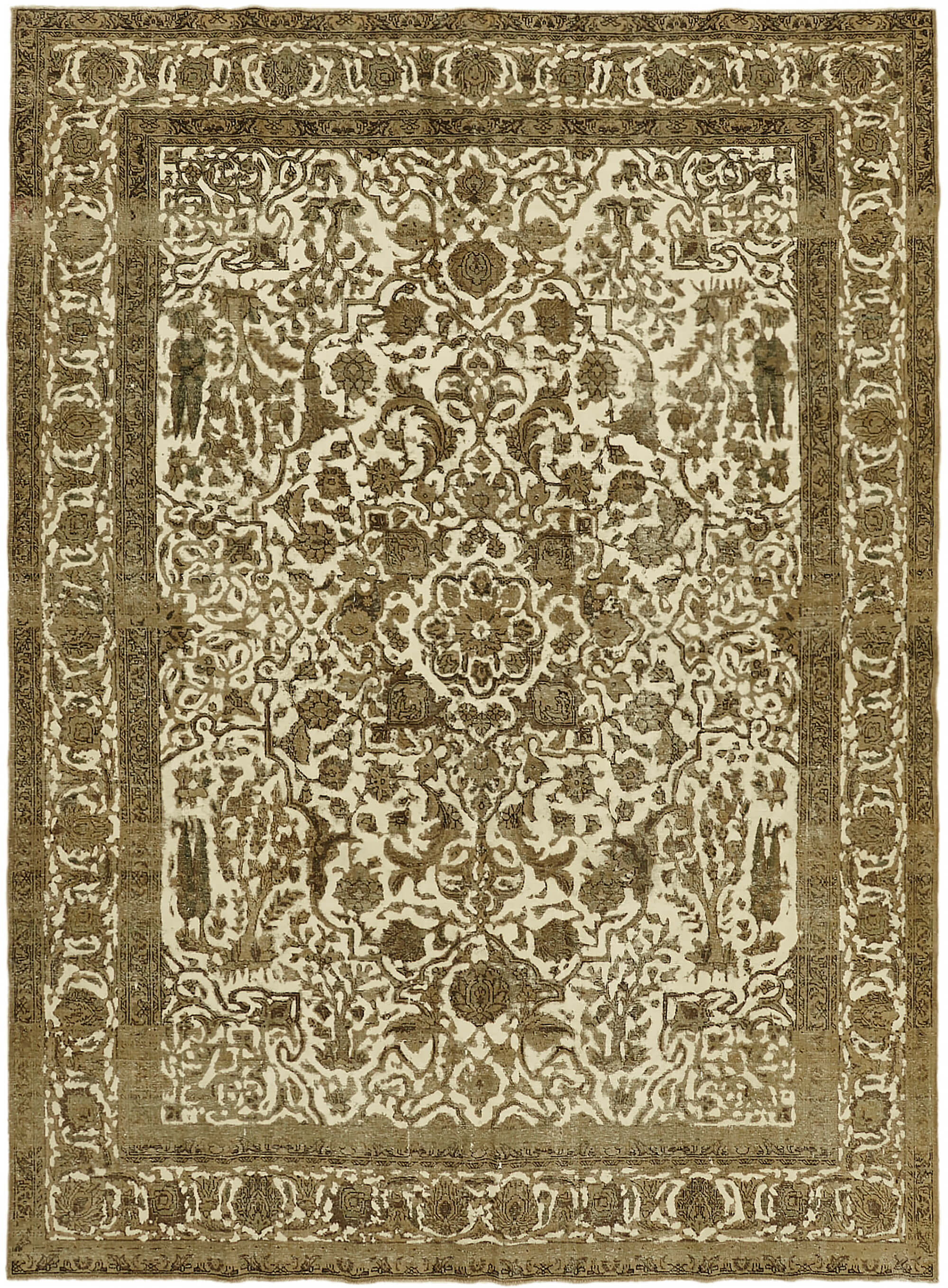 9 x 12 Beige Vintage Large Area Rug - 7343