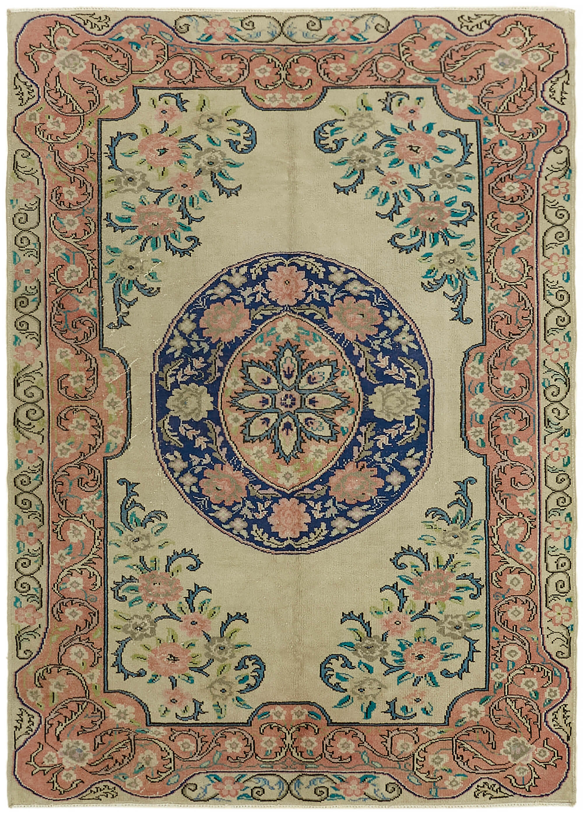 8 x 11 Beige Vintage Large Area Rug - 7400