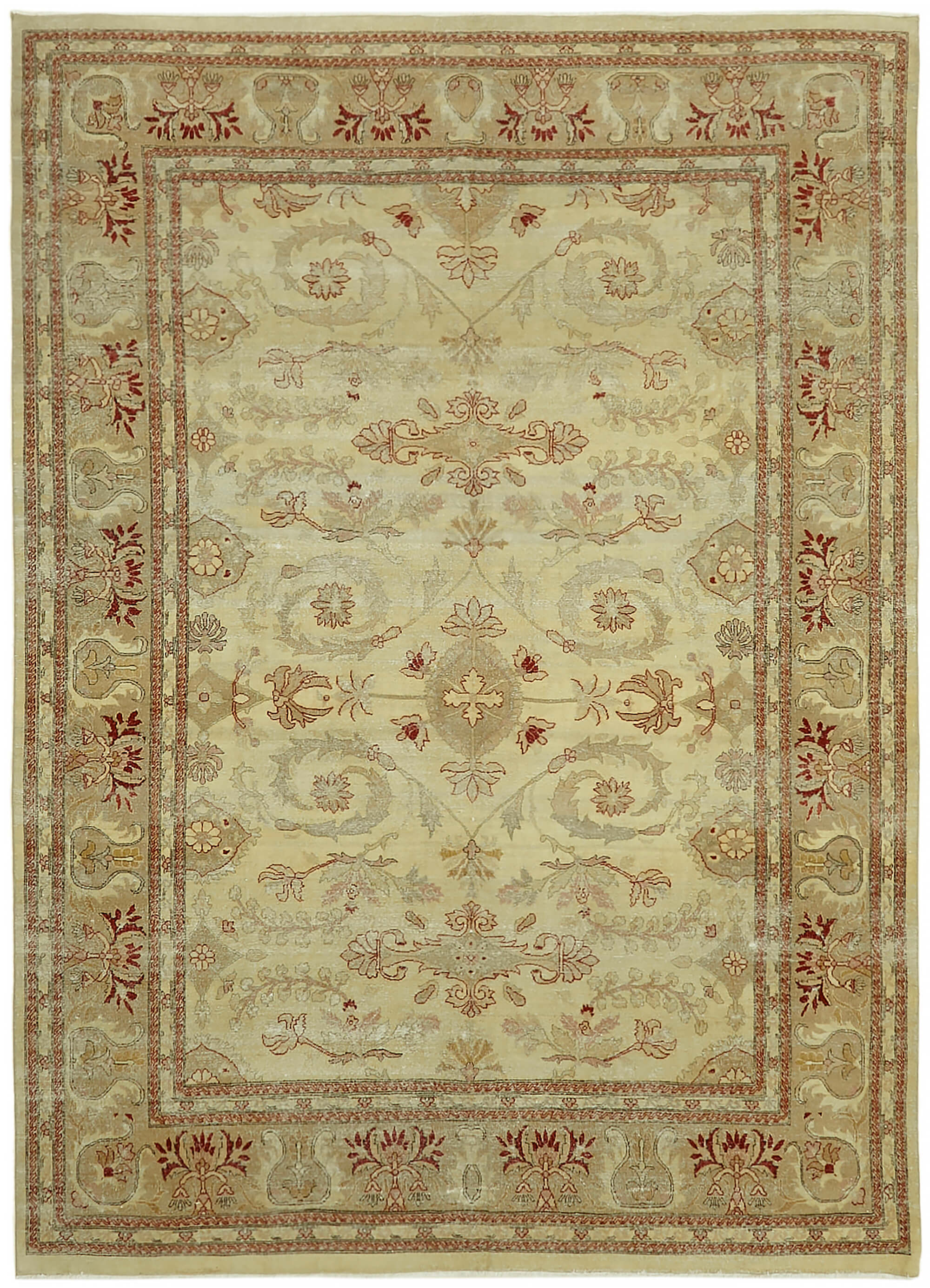 9 x 12 Beige Vintage Large Area Rug - 7423