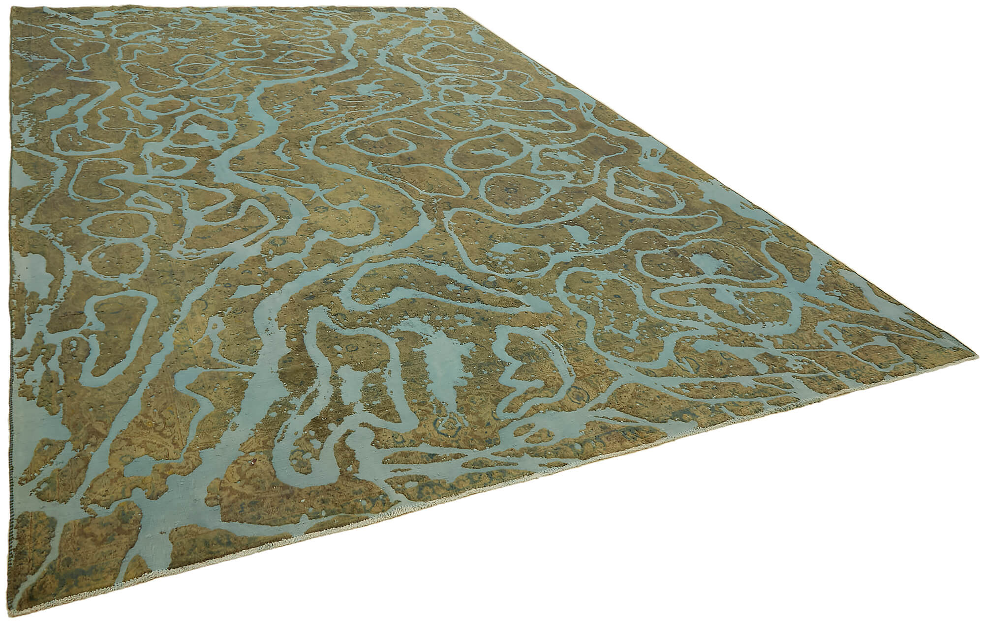 9 x 14 Turquoise Overdyed Large Area Rug - 7670