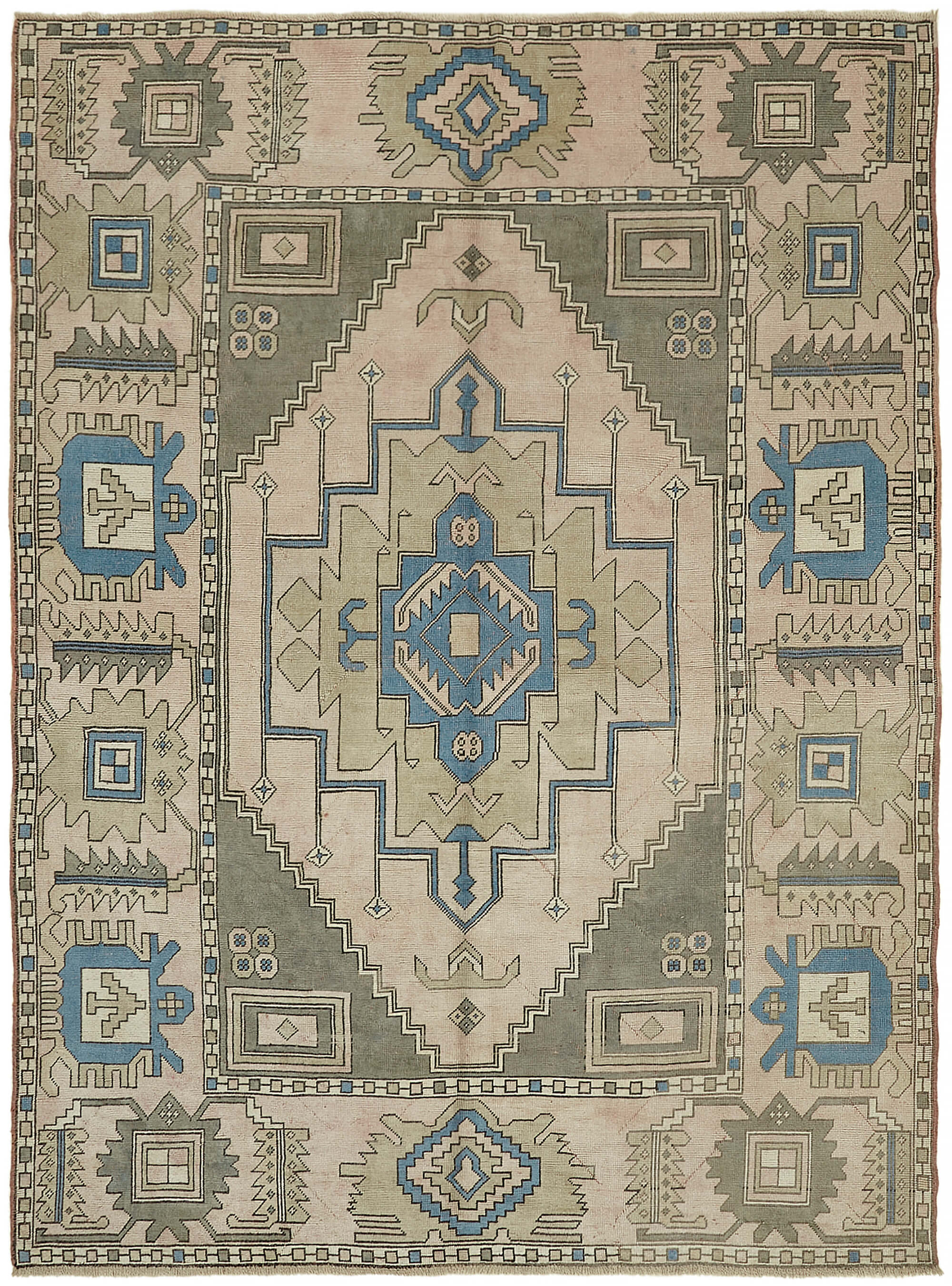 8 x 11 Beige Vintage Large Area Rug - 7840