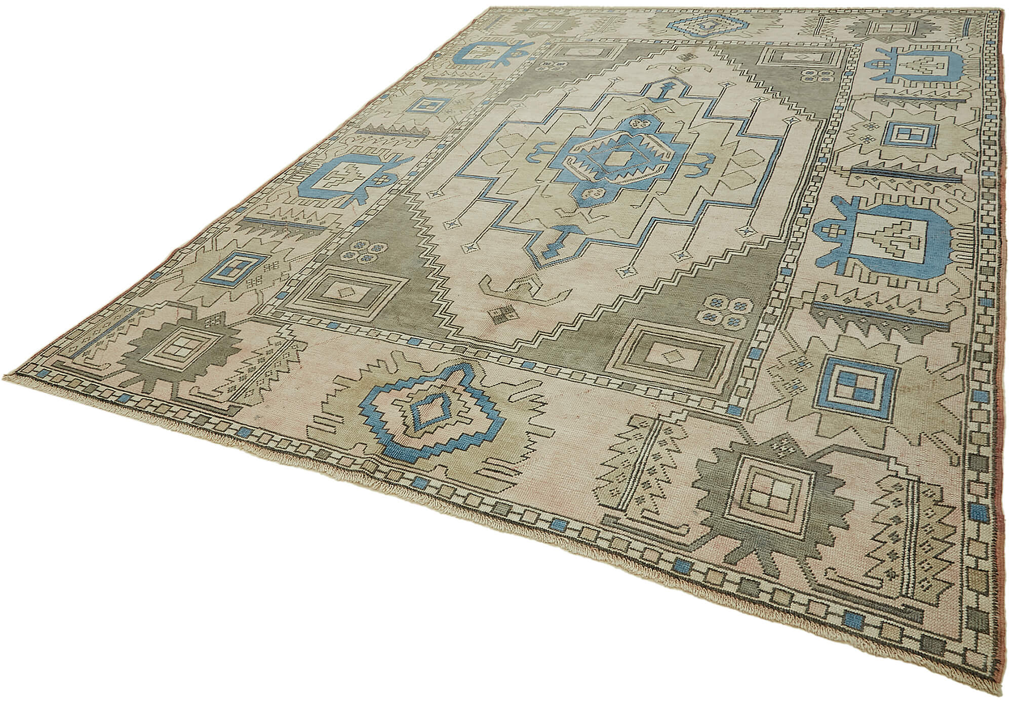 8 x 11 Beige Vintage Large Area Rug - 7840